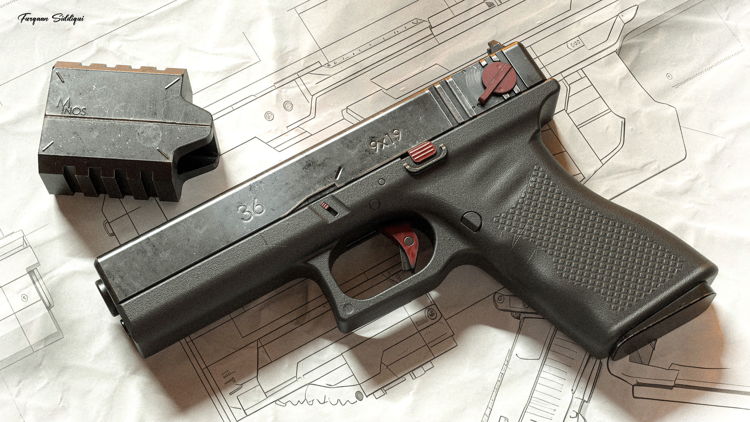 Sci-fi Pistol Minos PBR Low-poly 3D model_4