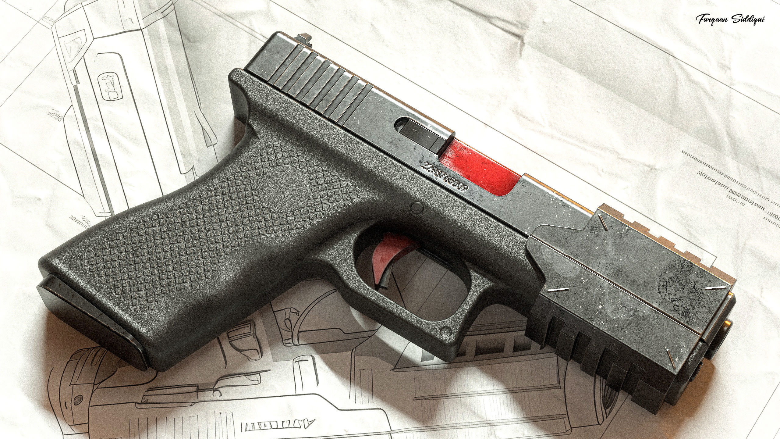 Sci-fi Pistol Minos PBR Low-poly 3D model_3