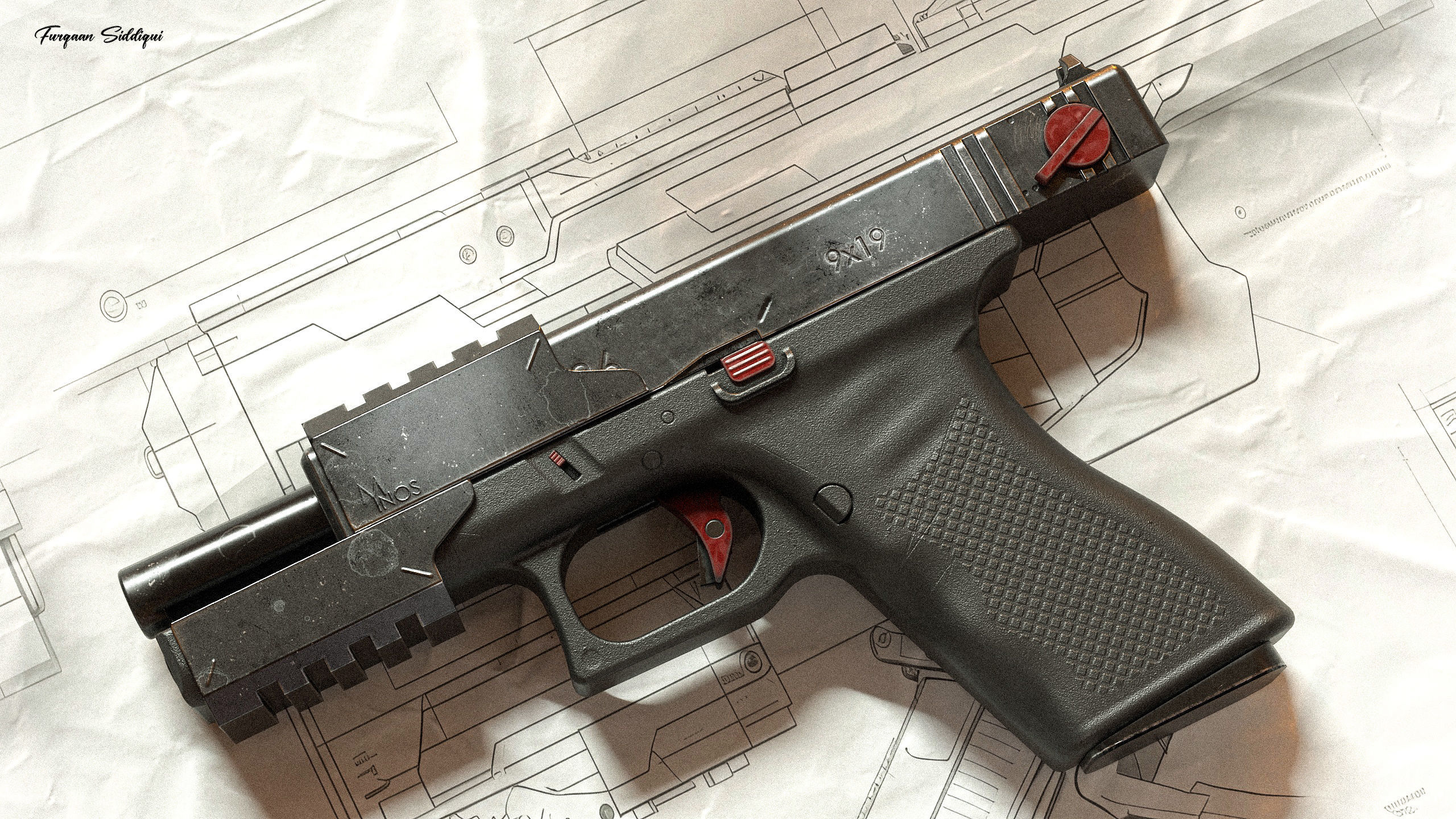 Sci-fi Pistol Minos PBR Low-poly 3D model_2