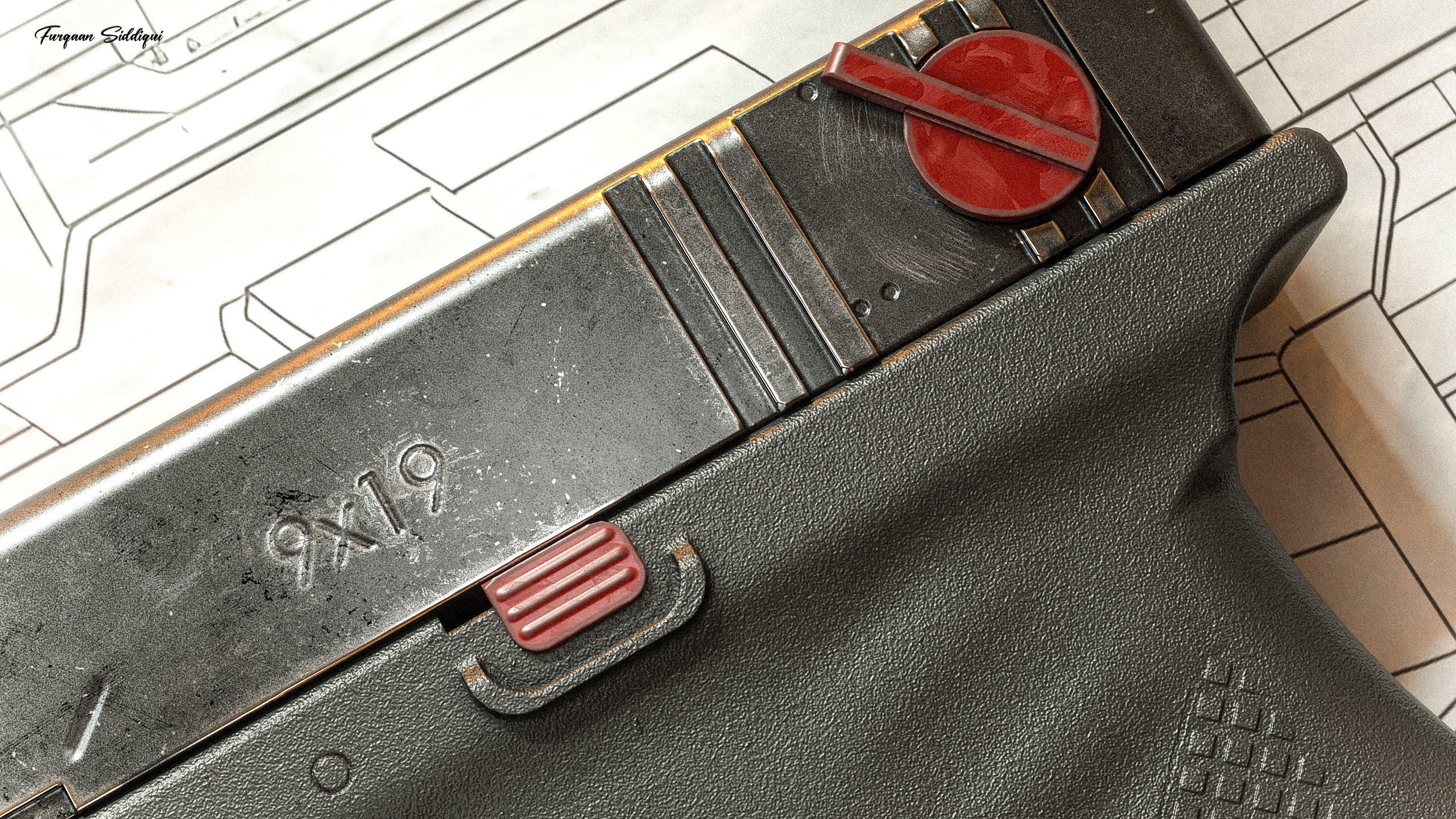 Sci-fi Pistol Minos PBR Low-poly 3D model_5