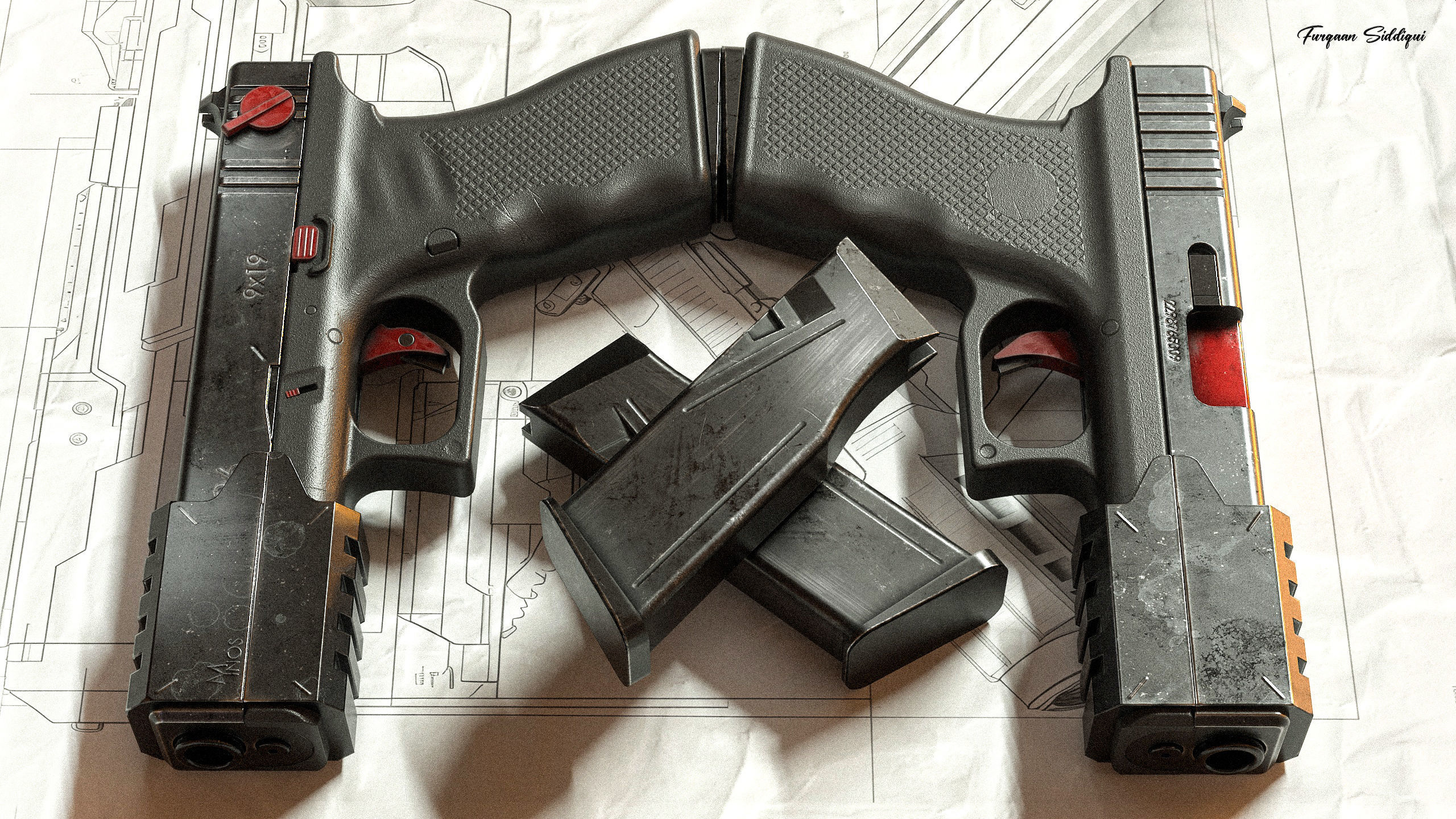 Sci-fi Pistol Minos PBR Low-poly 3D model_9