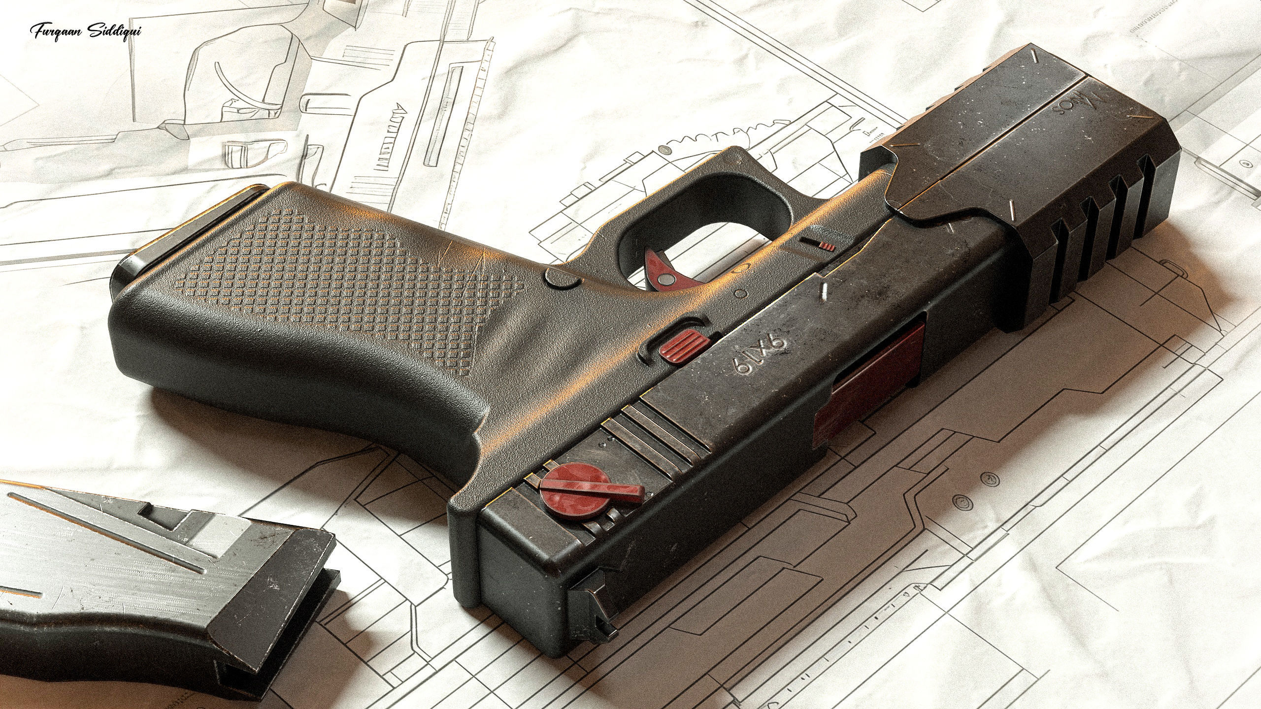 Sci-fi Pistol Minos PBR Low-poly 3D model_7