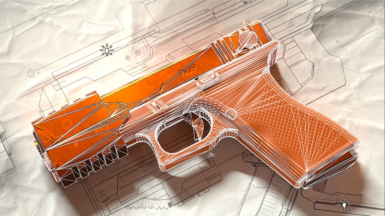 Sci-fi Pistol Minos PBR Low-poly 3D model_16