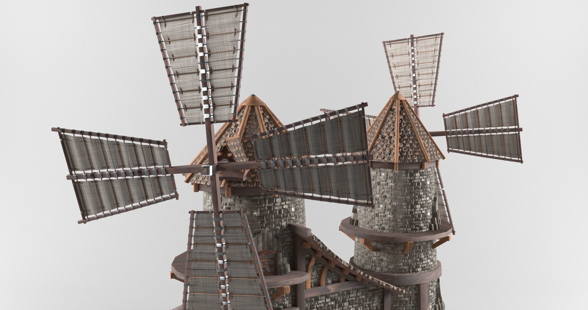 Medieval house in European style Low-poly 3D model_4