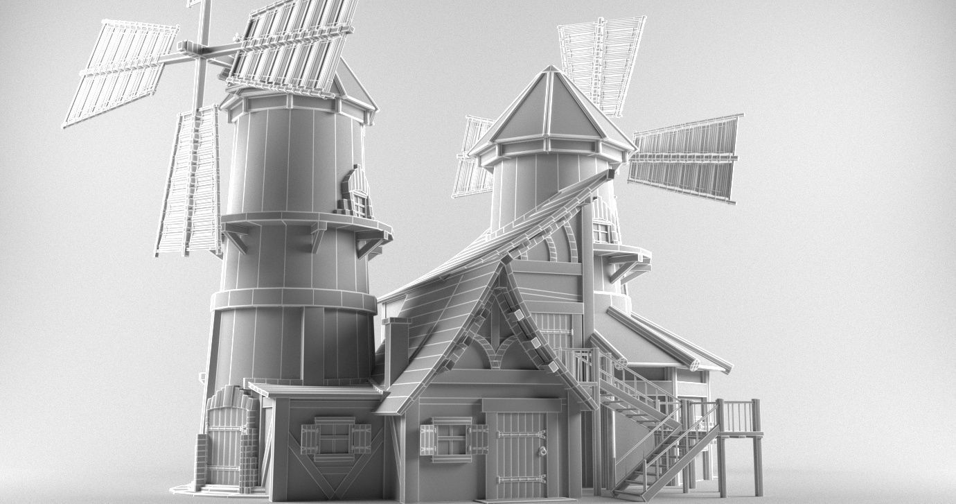 Medieval house in European style Low-poly 3D model_6