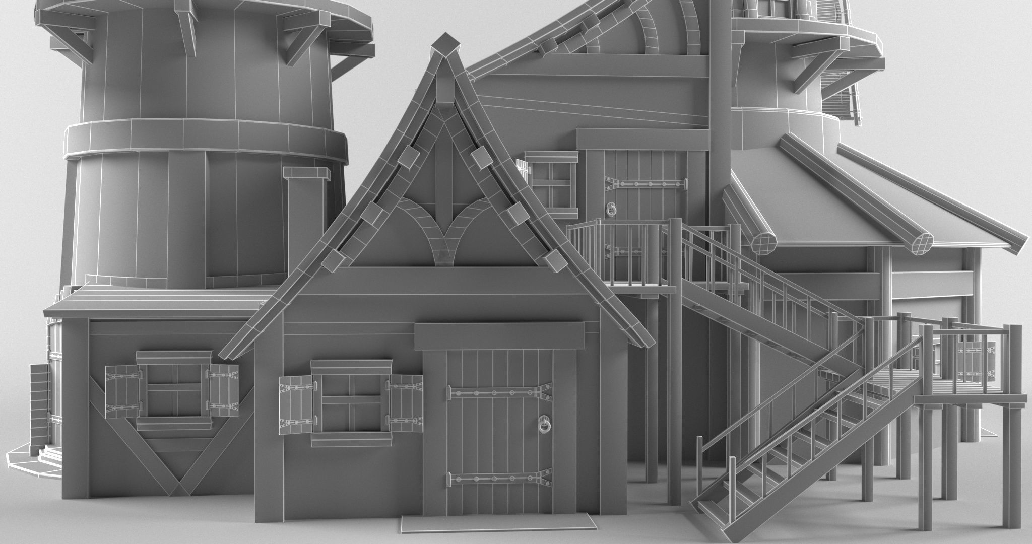 Medieval house in European style Low-poly 3D model_8