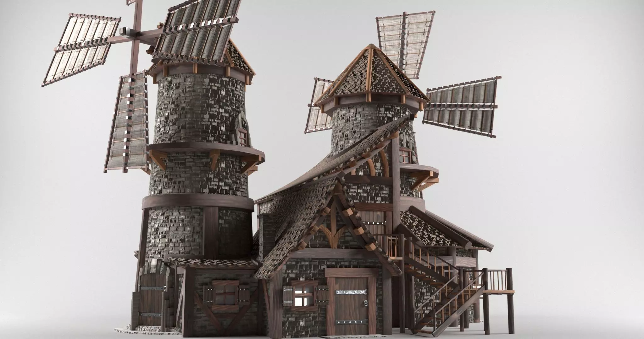 Medieval house in European style Low-poly 3D model_0