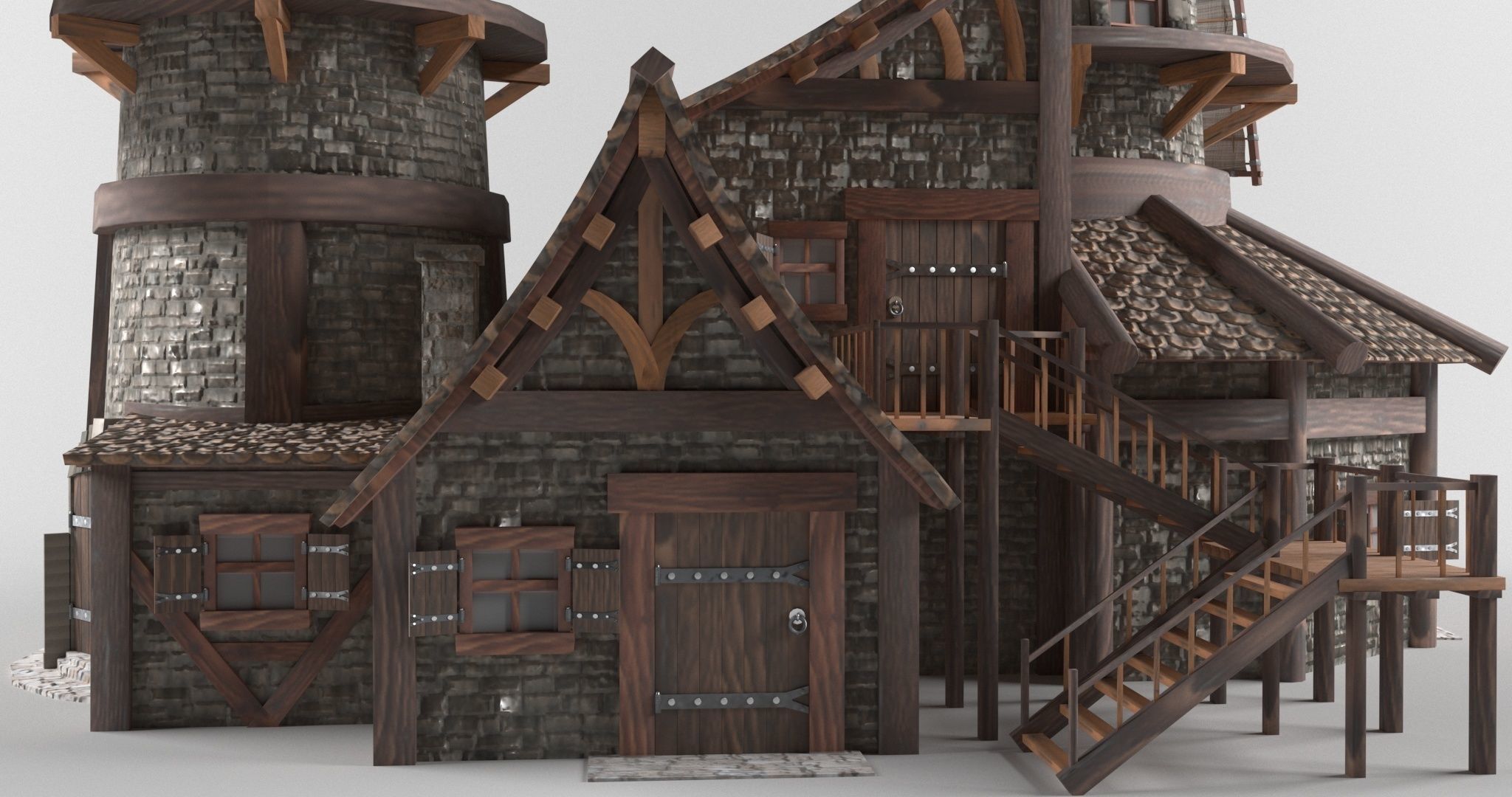 Medieval house in European style Low-poly 3D model_5