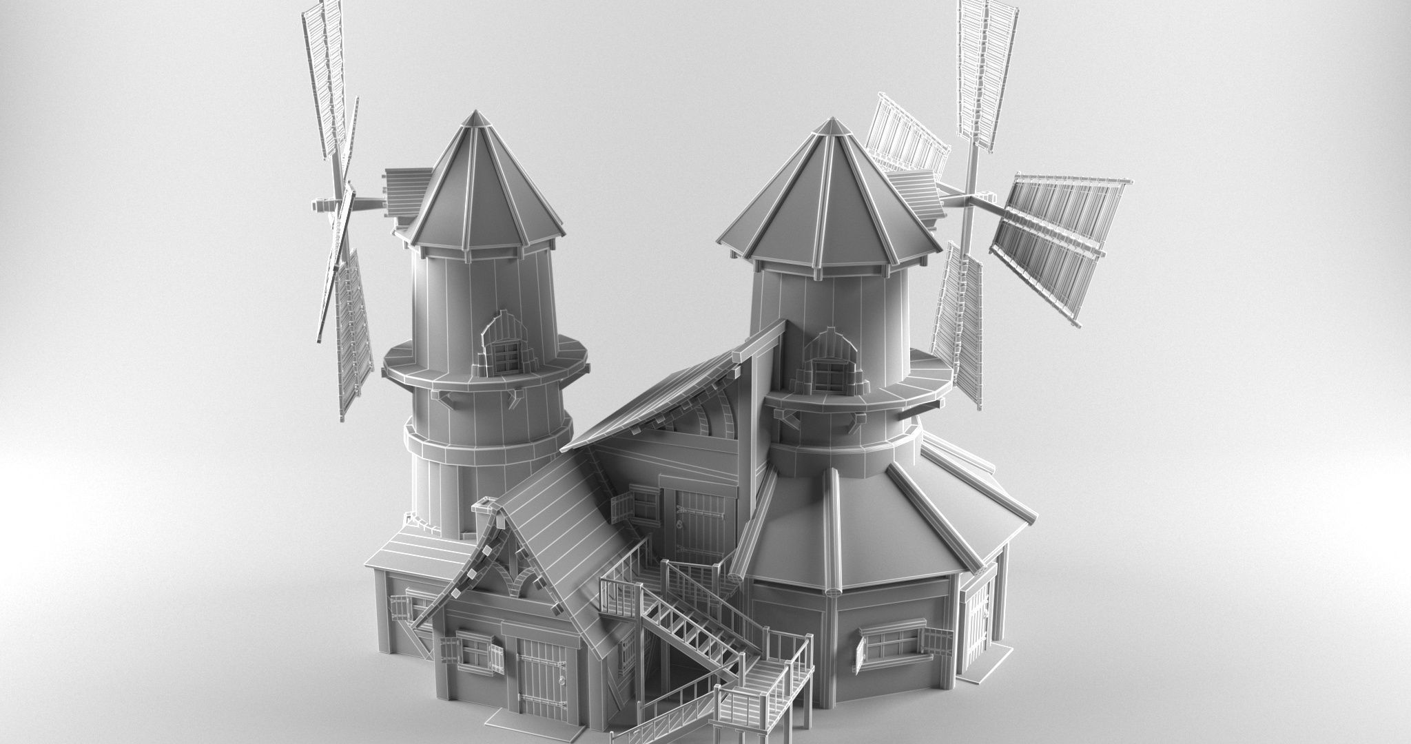 Medieval house in European style Low-poly 3D model_7
