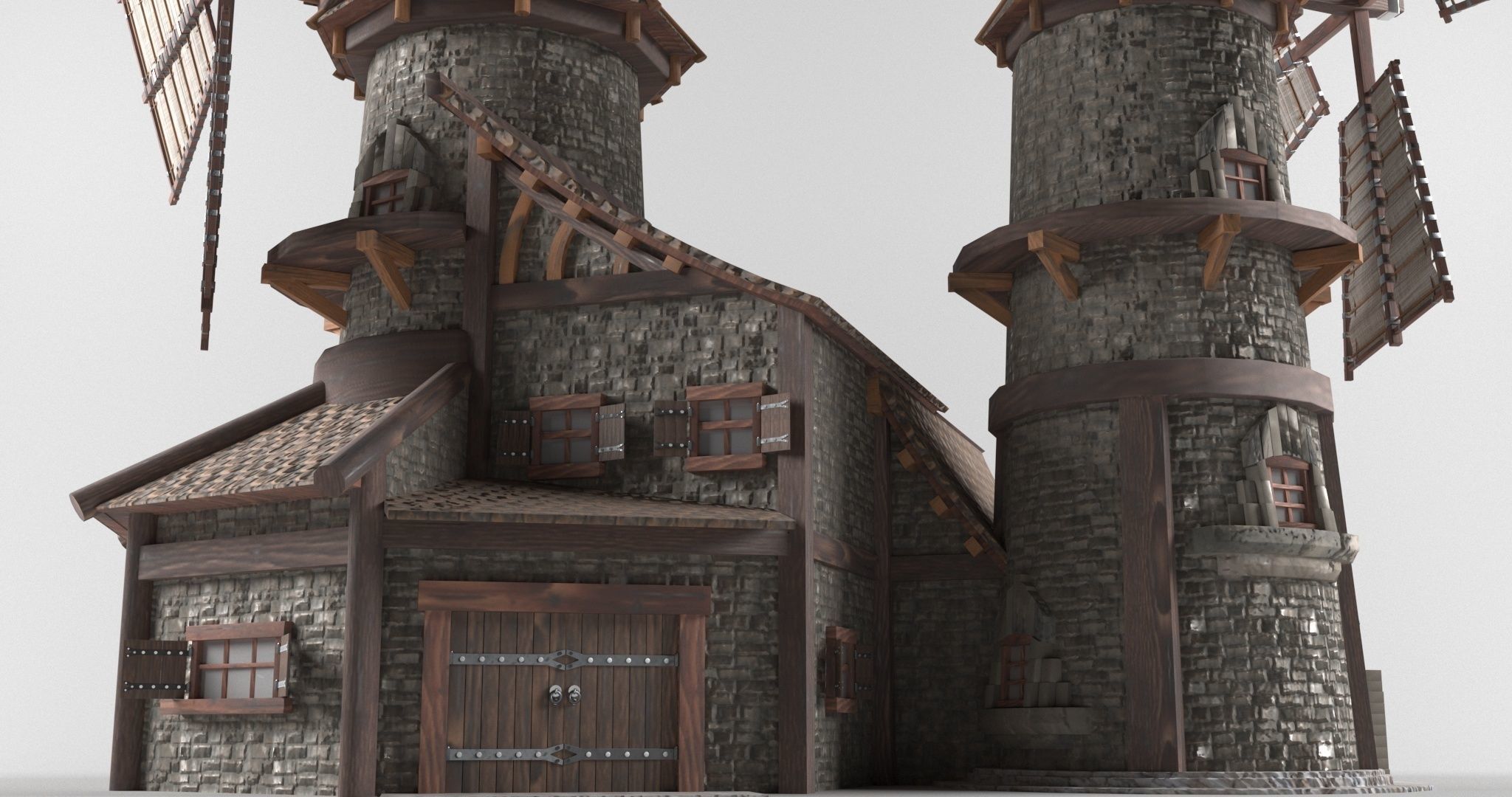 Medieval house in European style Low-poly 3D model_3