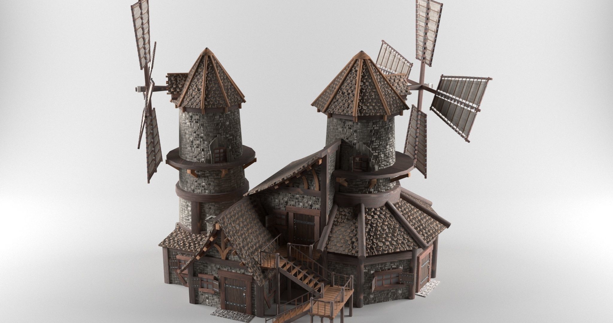 Medieval house in European style Low-poly 3D model_2
