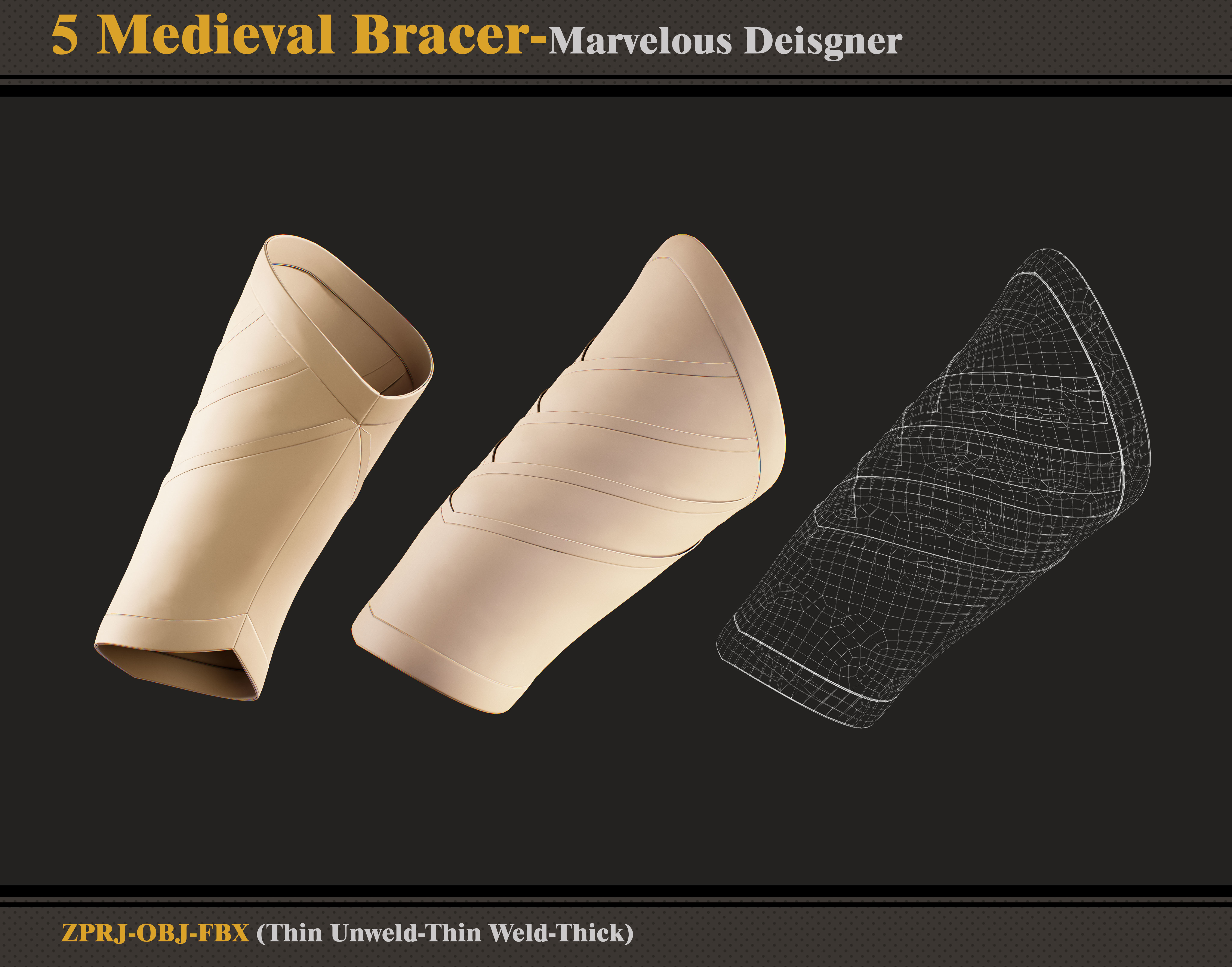5 Medieval Bracers -Marvelous Designer -ZPRJ - FBX - OBJ 3D model_5