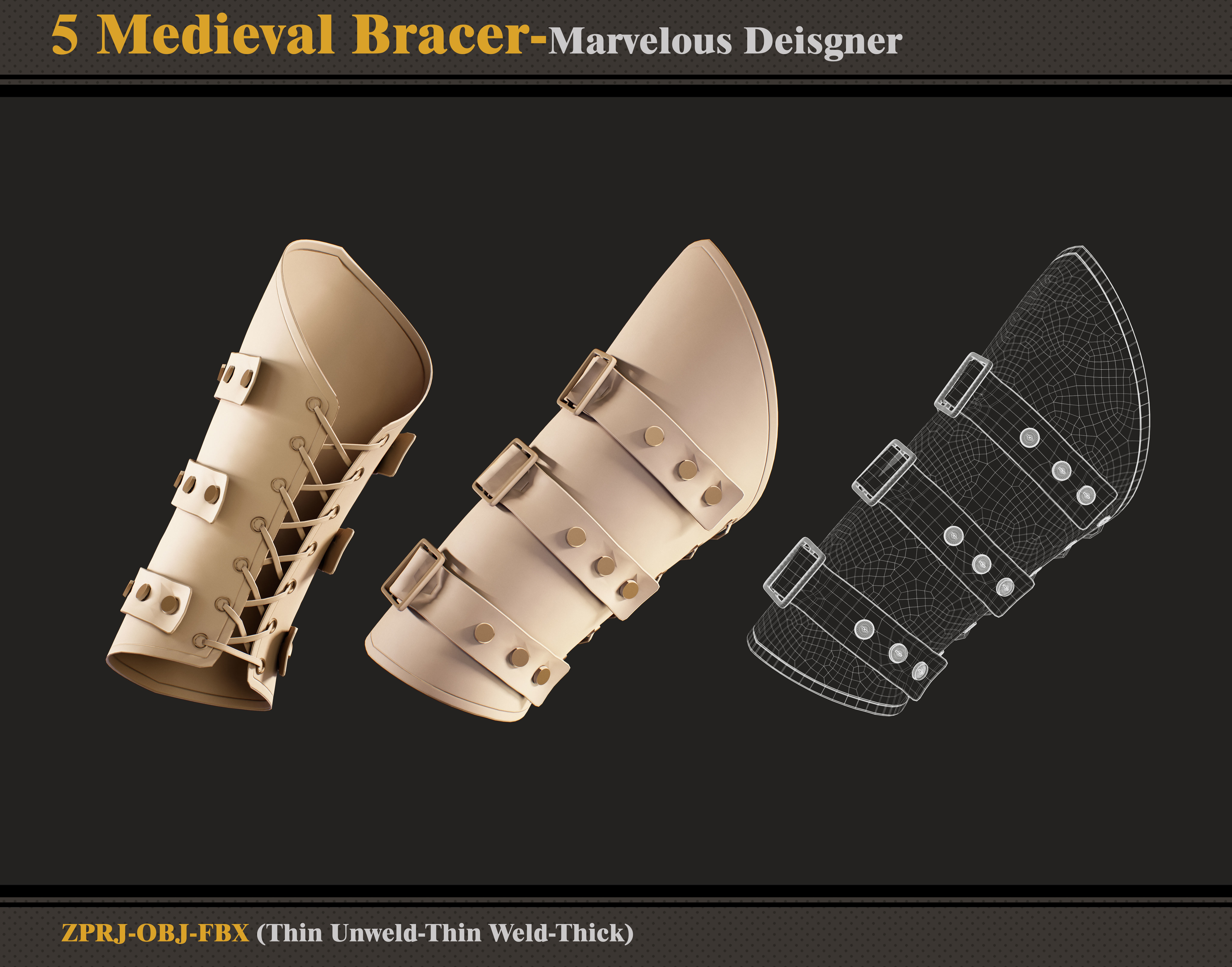 5 Medieval Bracers -Marvelous Designer -ZPRJ - FBX - OBJ 3D model_2
