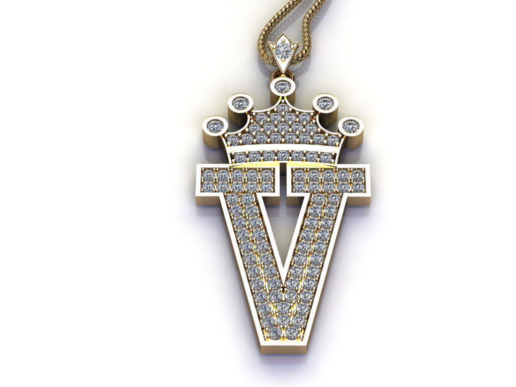 V Letter Pendant 3D print model_4