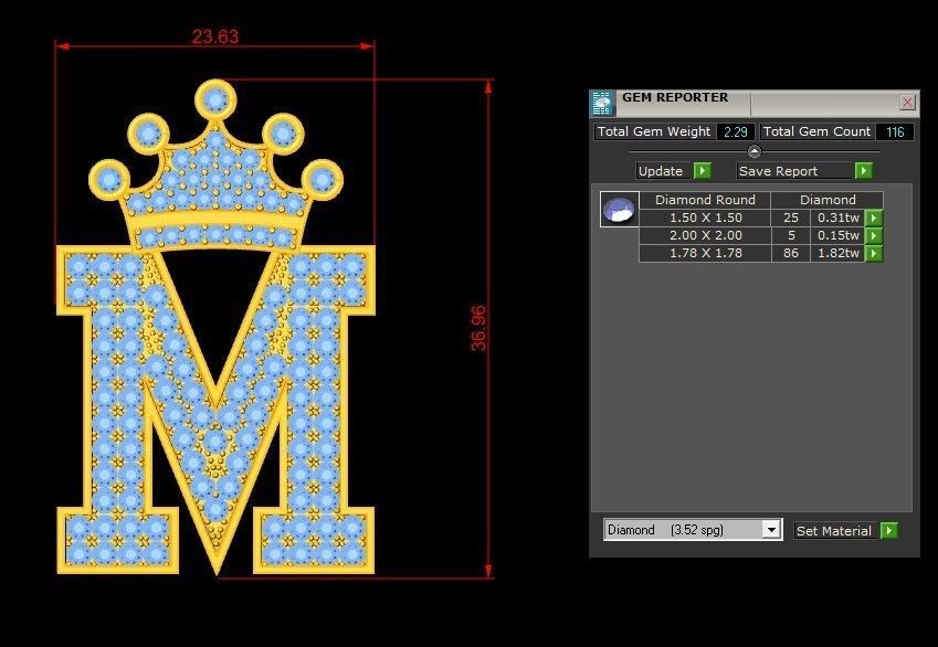 M Letter Pendant 3D print model_1
