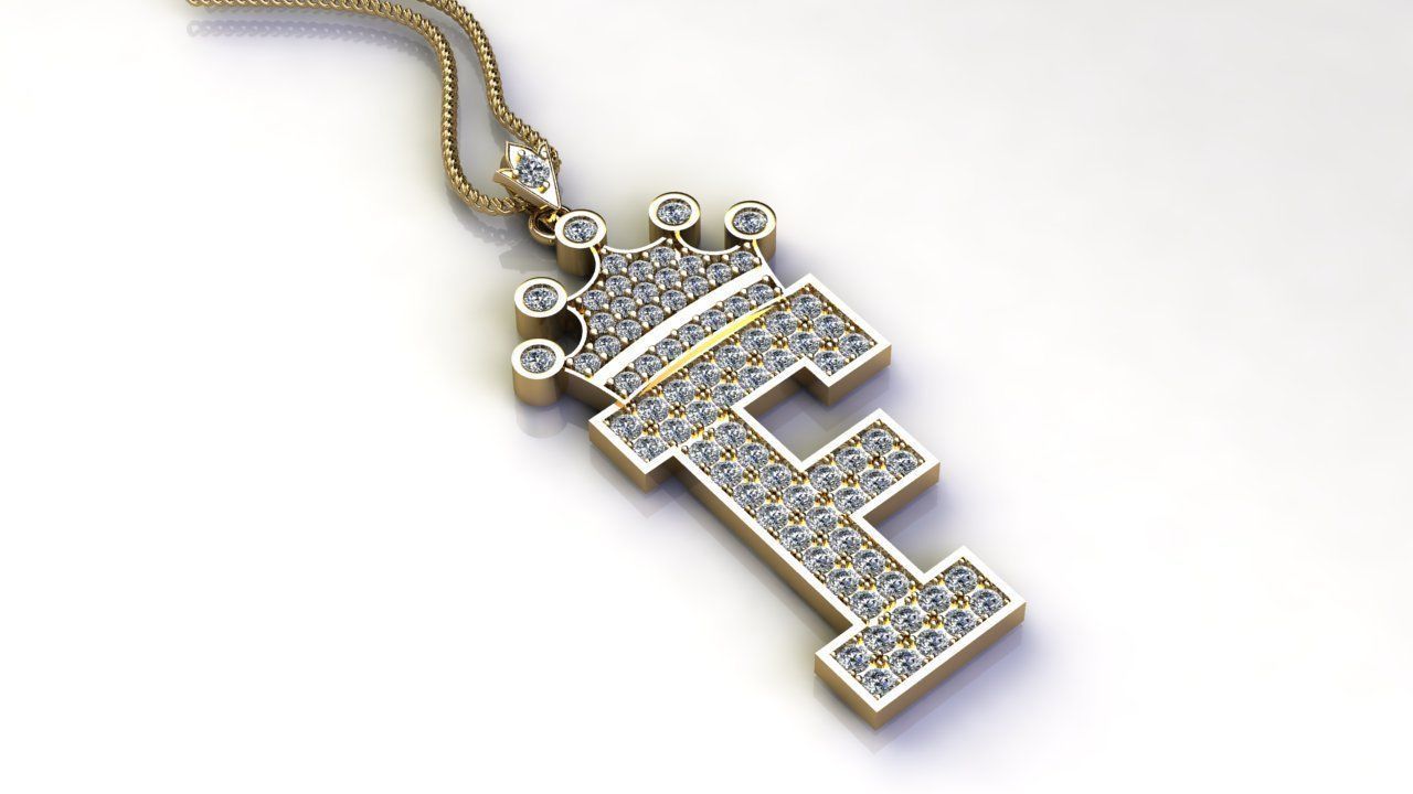 F Letter Pendant 3D print model_3