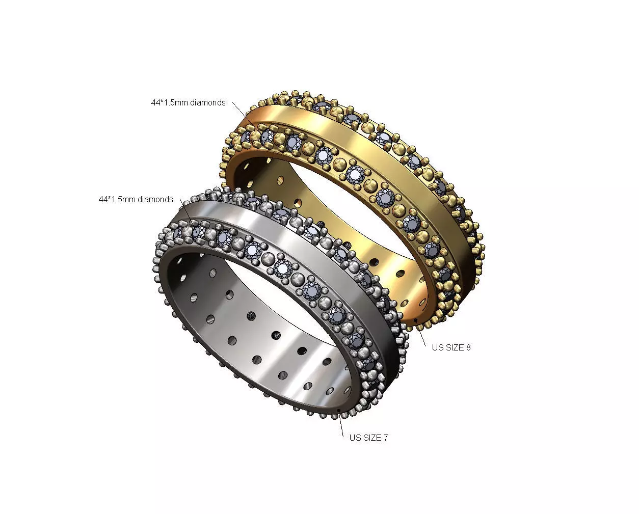 Diamond and bead fashion band US sizes 7 8 3D print model