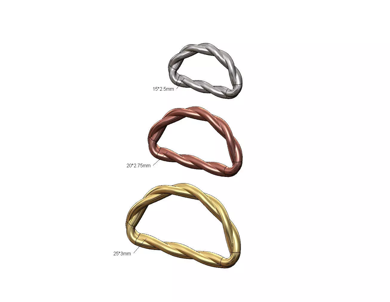 Braided D link strap sliders hardwear 3D print model_0