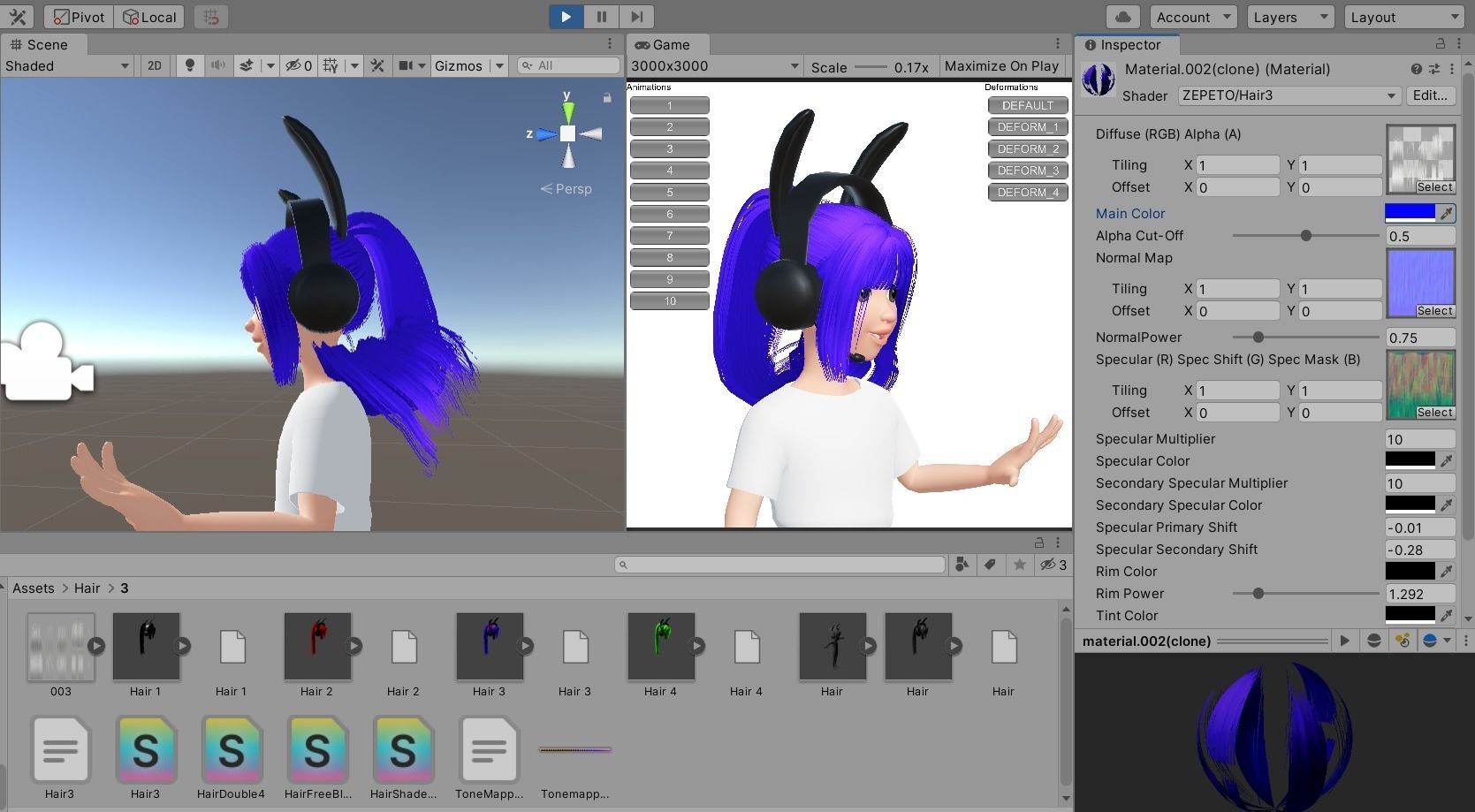 Zepeto Studio Unity 3D model Hair with Headphone 3D Modeling Zepeto Unity Prefab FBX 003 VR ...