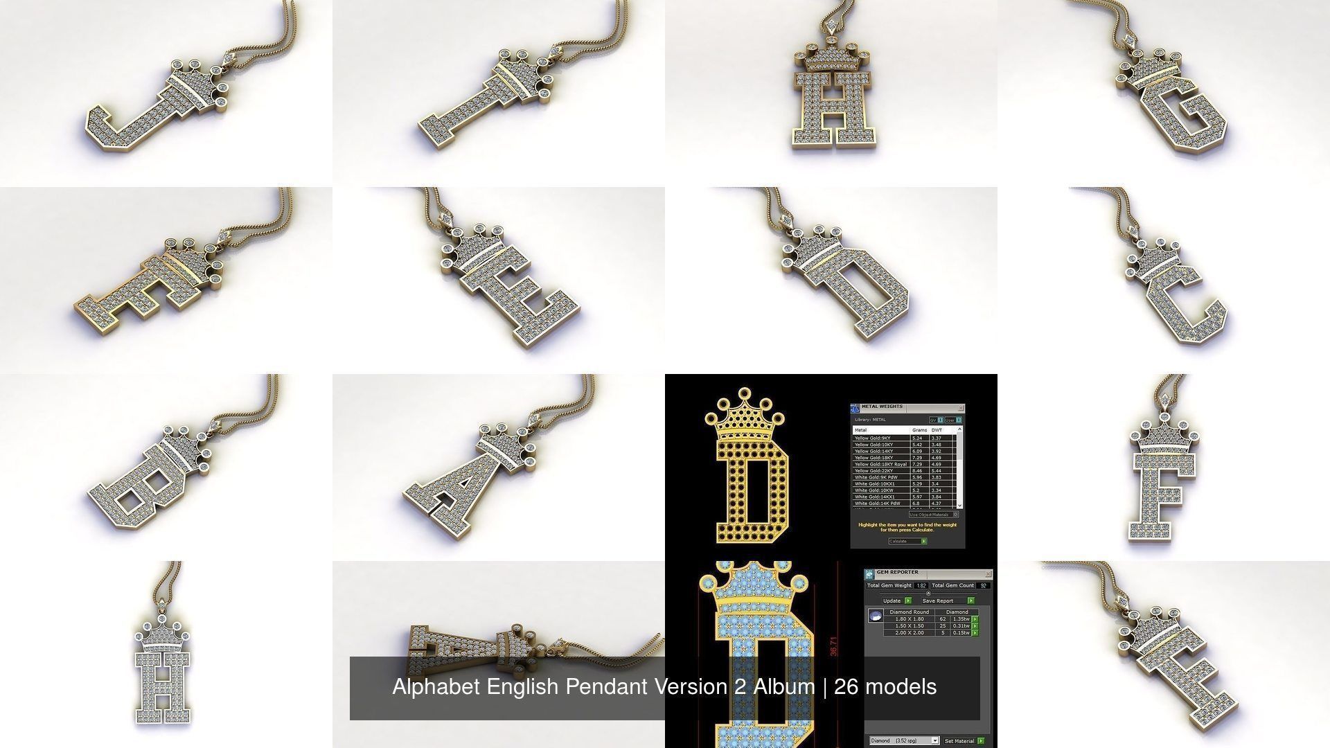 Alphabet English Pendant Version 2 Album 3D Model Collection