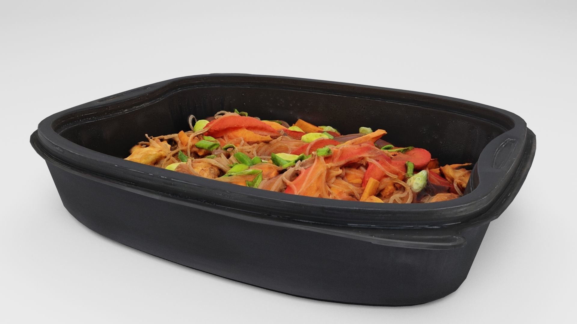 lunch box with fried noodles chicken vegetables 3D model_3