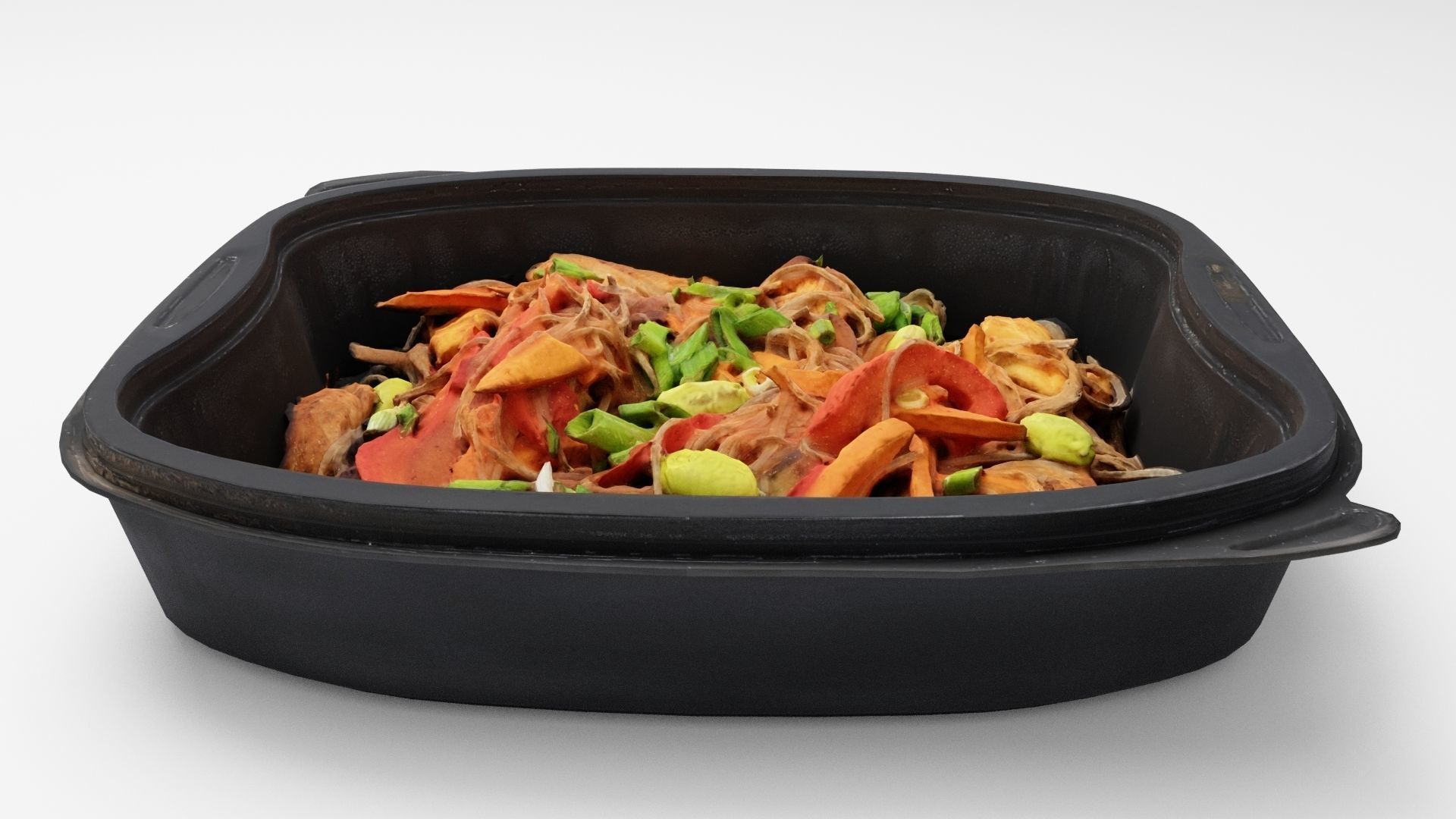 lunch box with fried noodles chicken vegetables 3D model_1