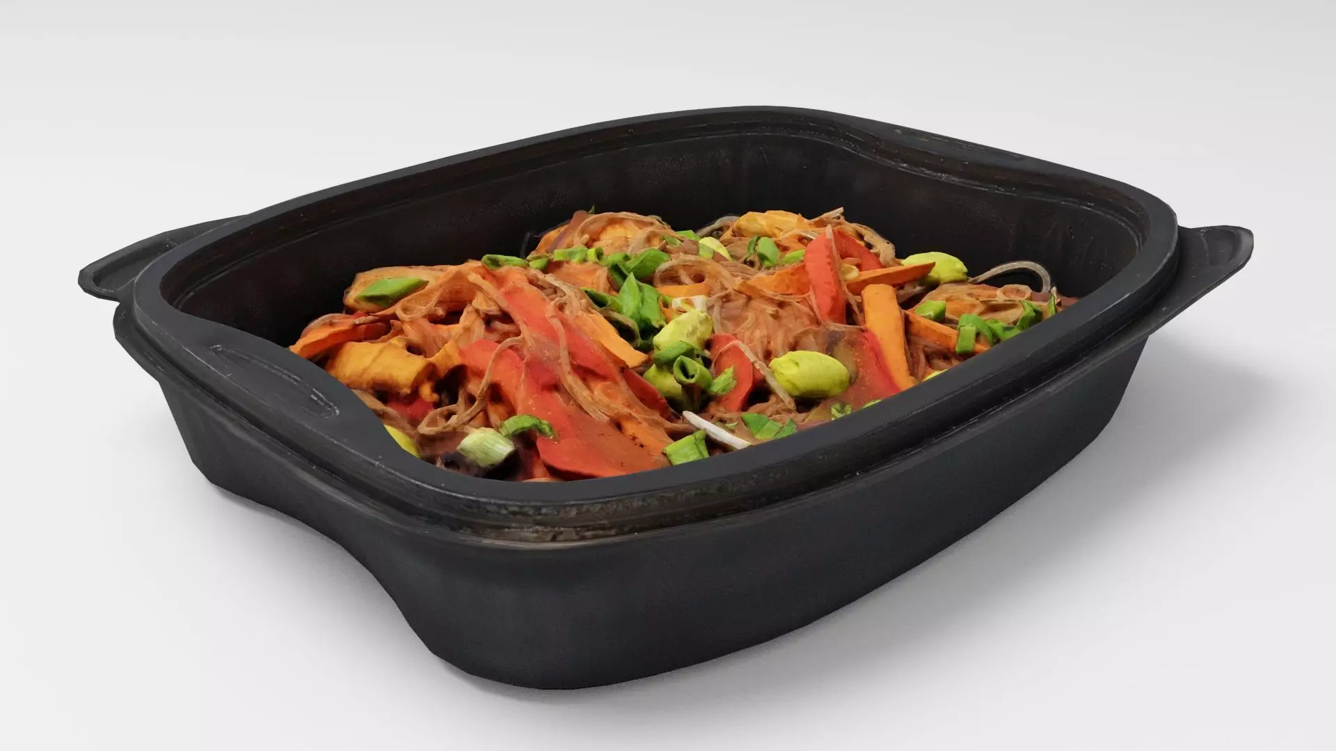 lunch box with fried noodles chicken vegetables 3D model_0