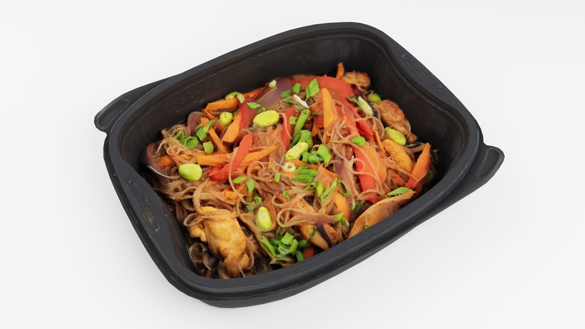 lunch box with fried noodles chicken vegetables 3D model_2