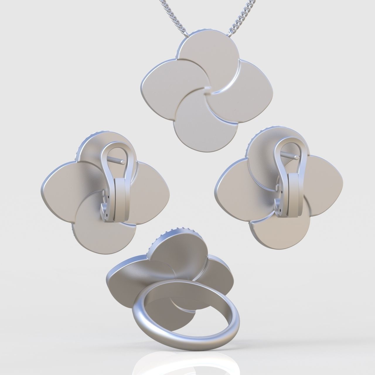 Ring Earring and Pendant Set 3D printable model 0116 3D Model Collection_8