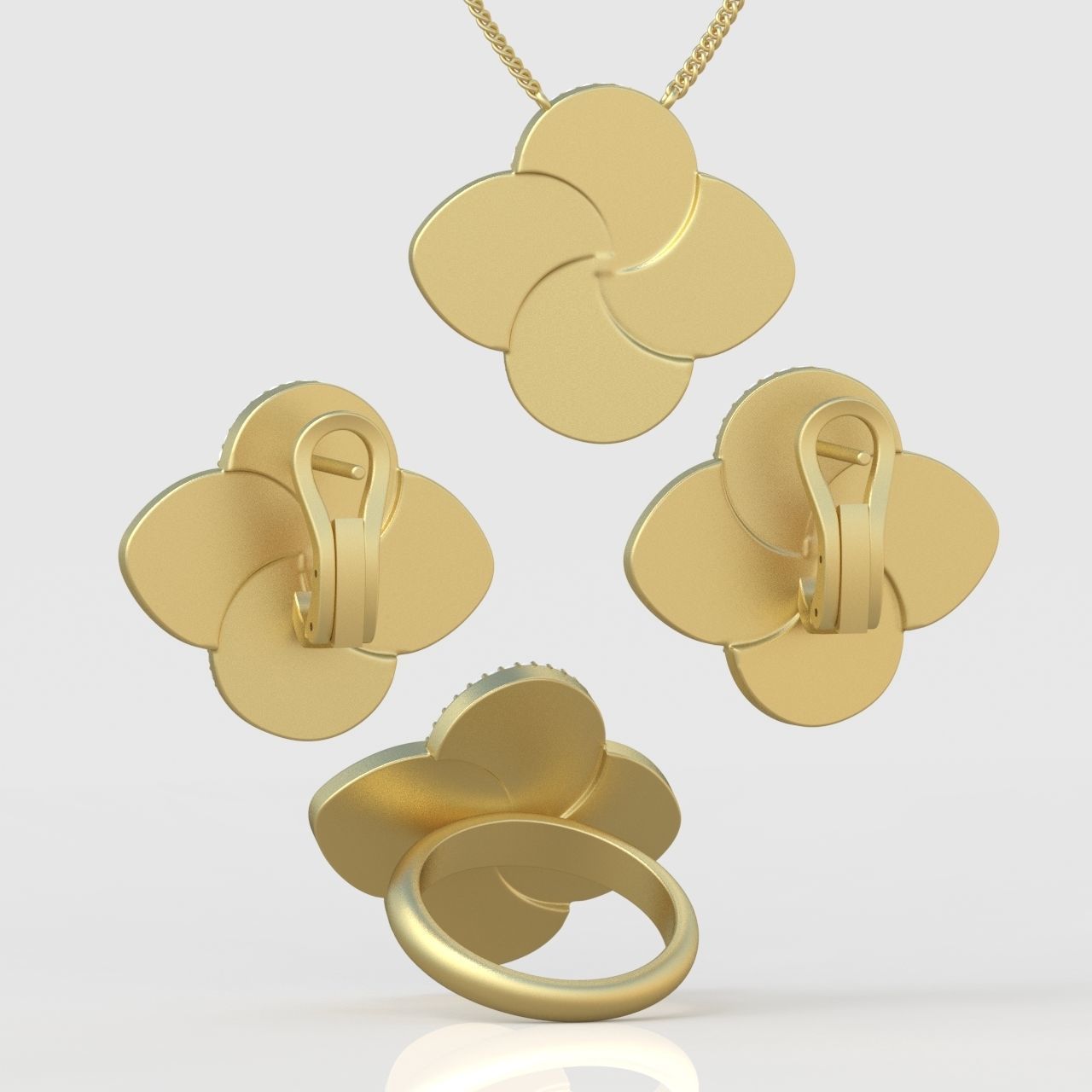 Ring Earring and Pendant Set 3D printable model 0116 3D Model Collection_7