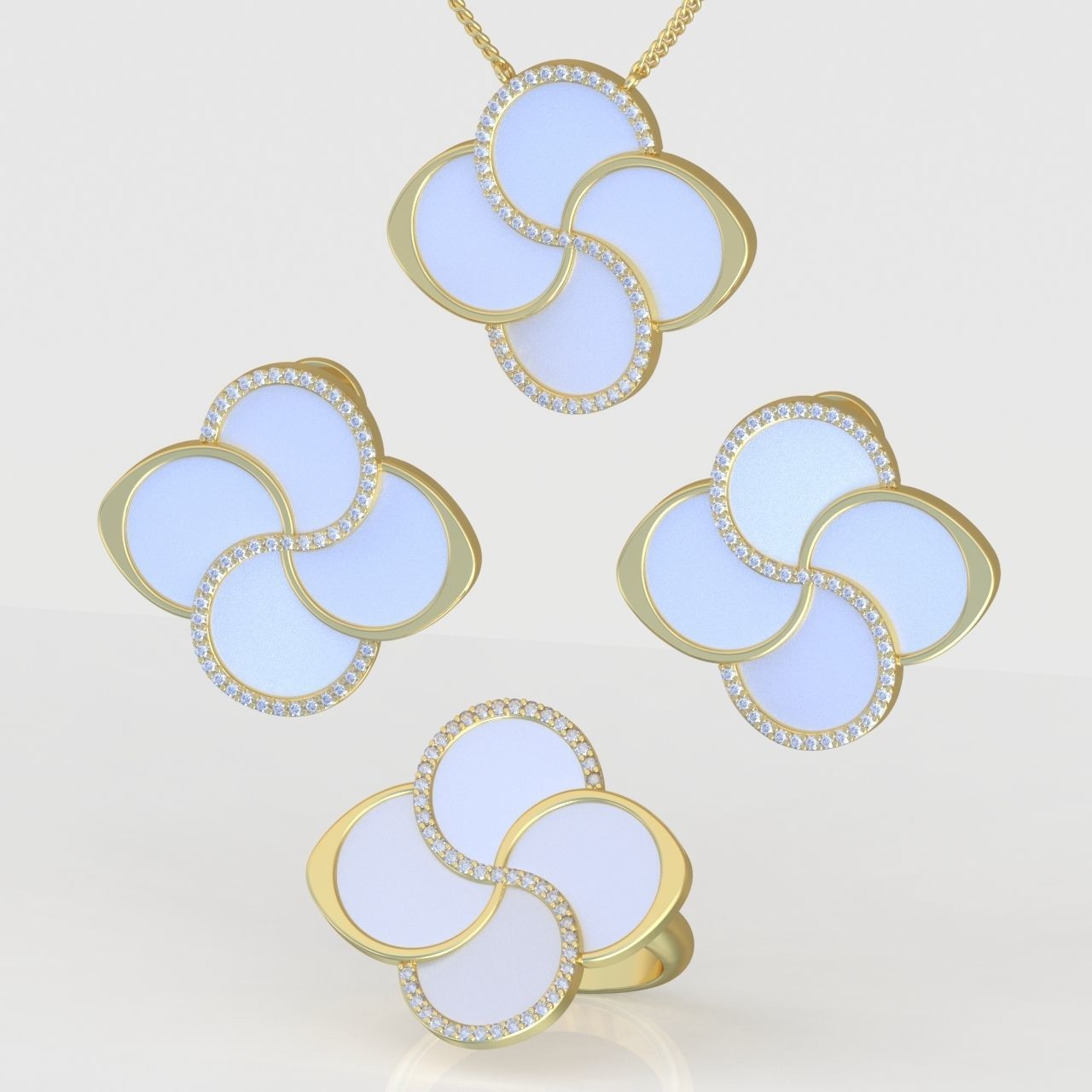 Ring Earring and Pendant Set 3D printable model 0116 3D Model Collection_3