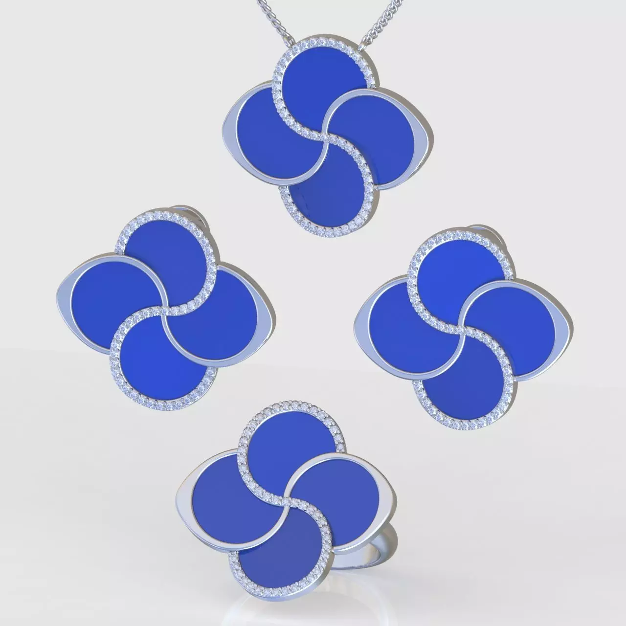 Ring Earring and Pendant Set 3D printable model 0116 3D Model Collection_0