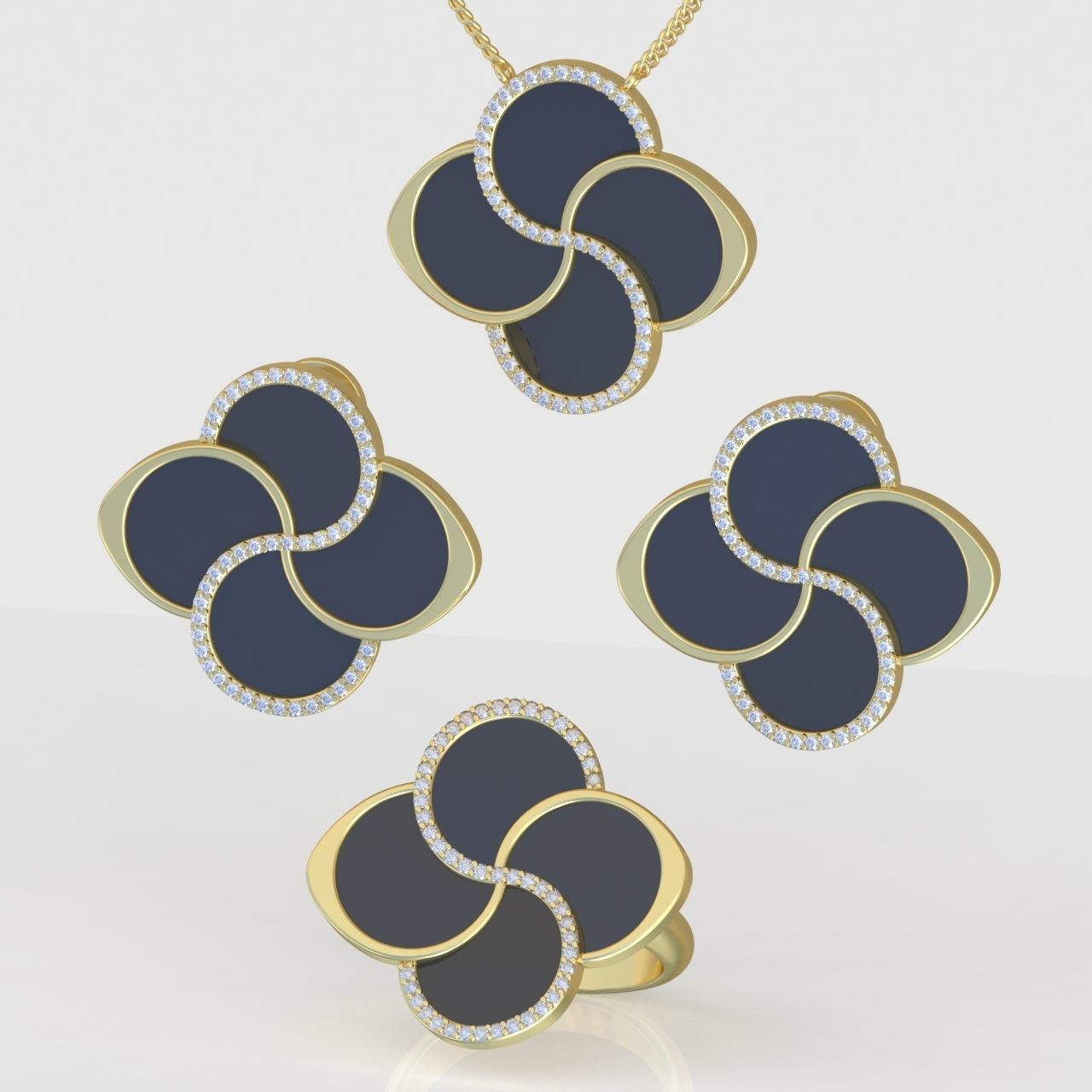 Ring Earring and Pendant Set 3D printable model 0116 3D Model Collection_2