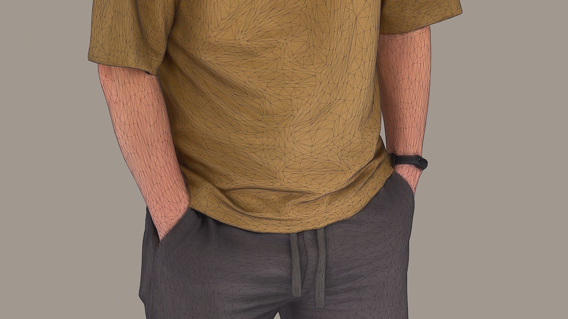 Urban Minimalist Bald Man in Mustard T-Shirt 3D model_12