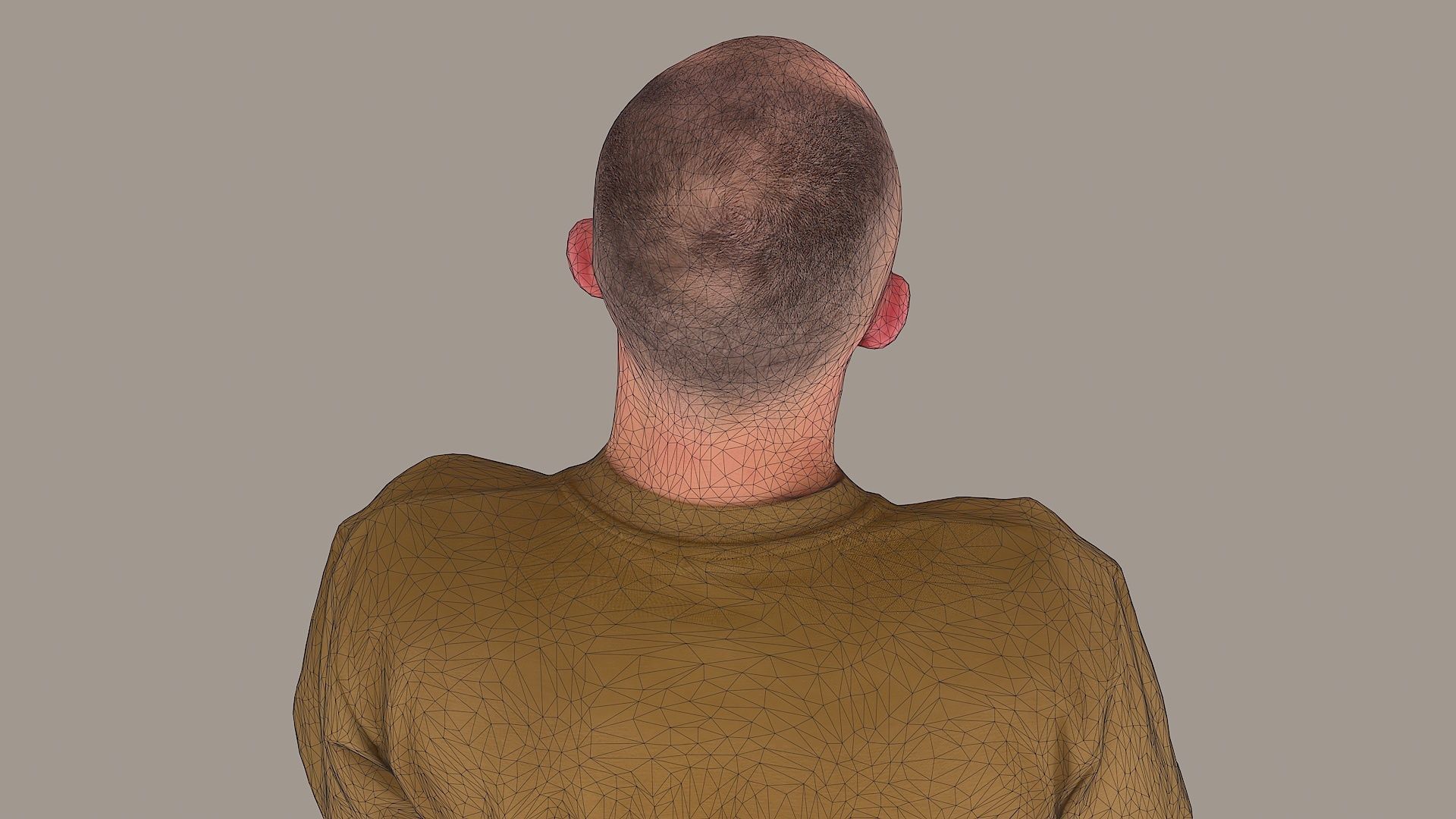Urban Minimalist Bald Man in Mustard T-Shirt 3D model_10