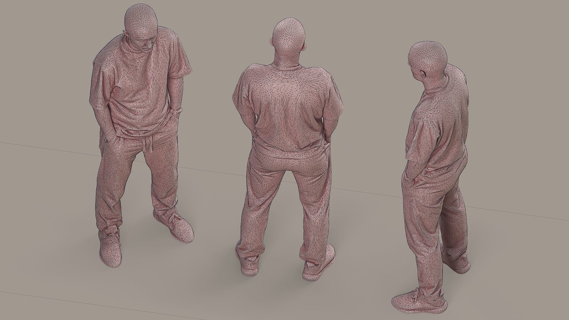 Urban Minimalist Bald Man in Mustard T-Shirt 3D model_7