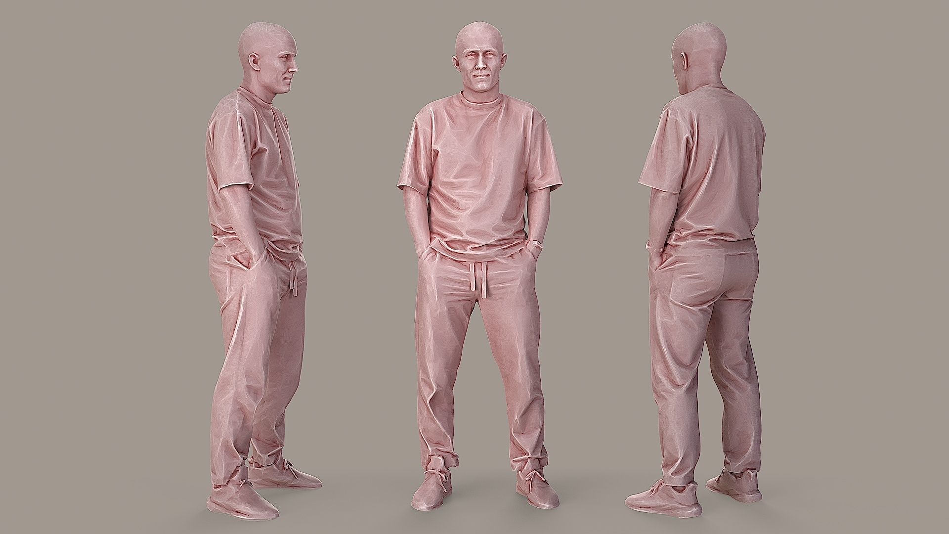 Urban Minimalist Bald Man in Mustard T-Shirt 3D model_2