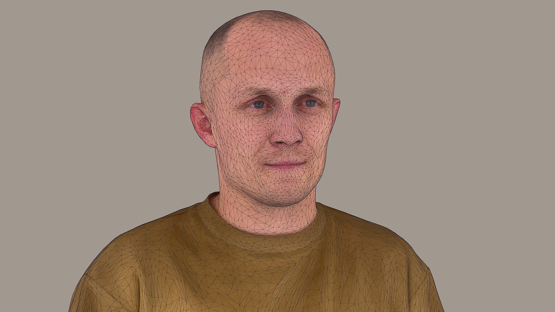 Urban Minimalist Bald Man in Mustard T-Shirt 3D model_8