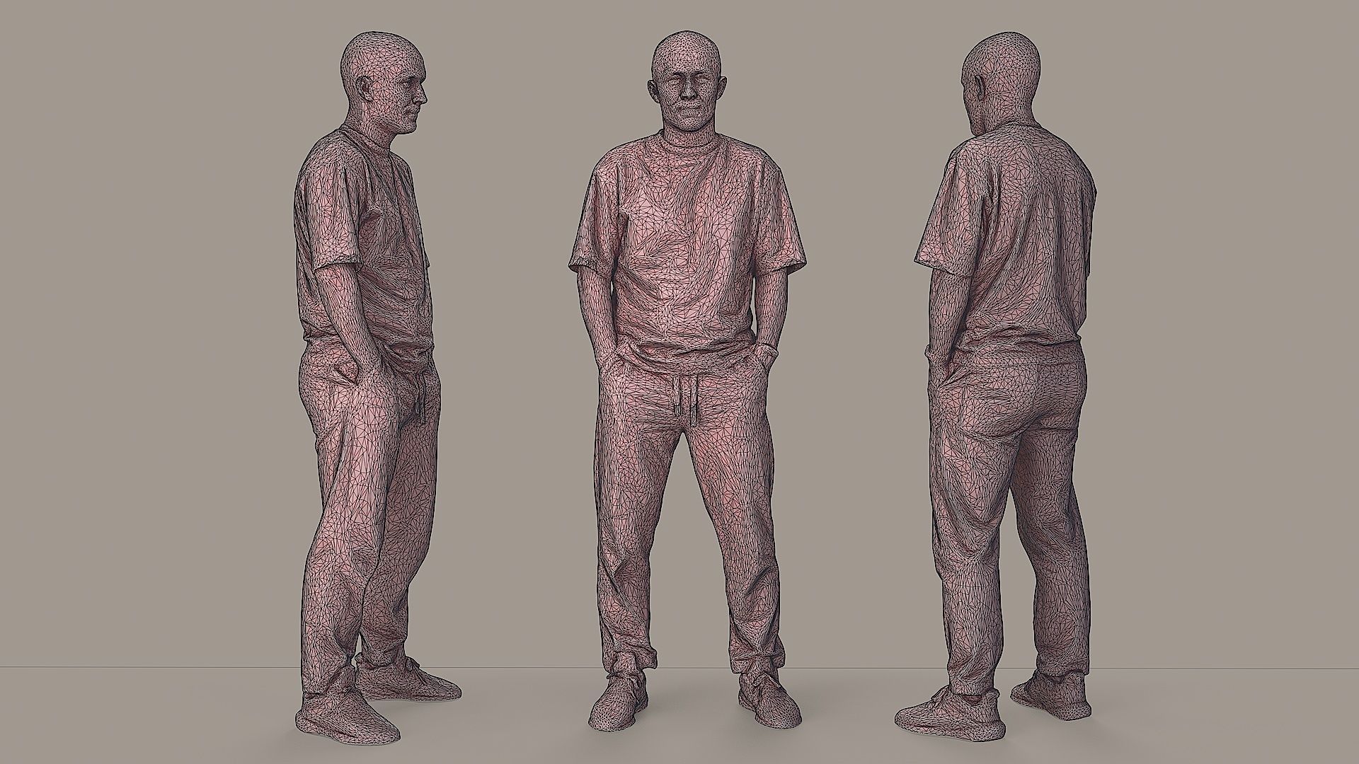 Urban Minimalist Bald Man in Mustard T-Shirt 3D model_3