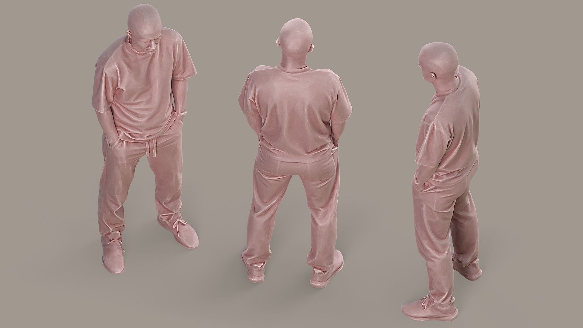 Urban Minimalist Bald Man in Mustard T-Shirt 3D model_6
