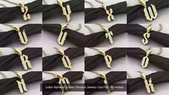 Letter Alphabet English Pendant Jewelry Cad FIle 3D Model Collection