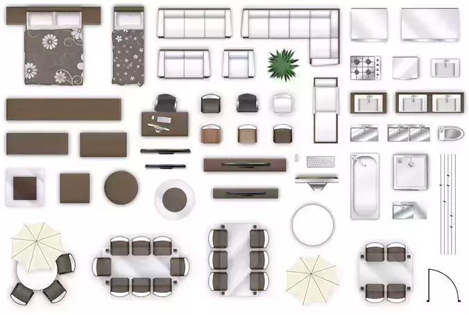 2d furniture floorplan view style-3 3D model