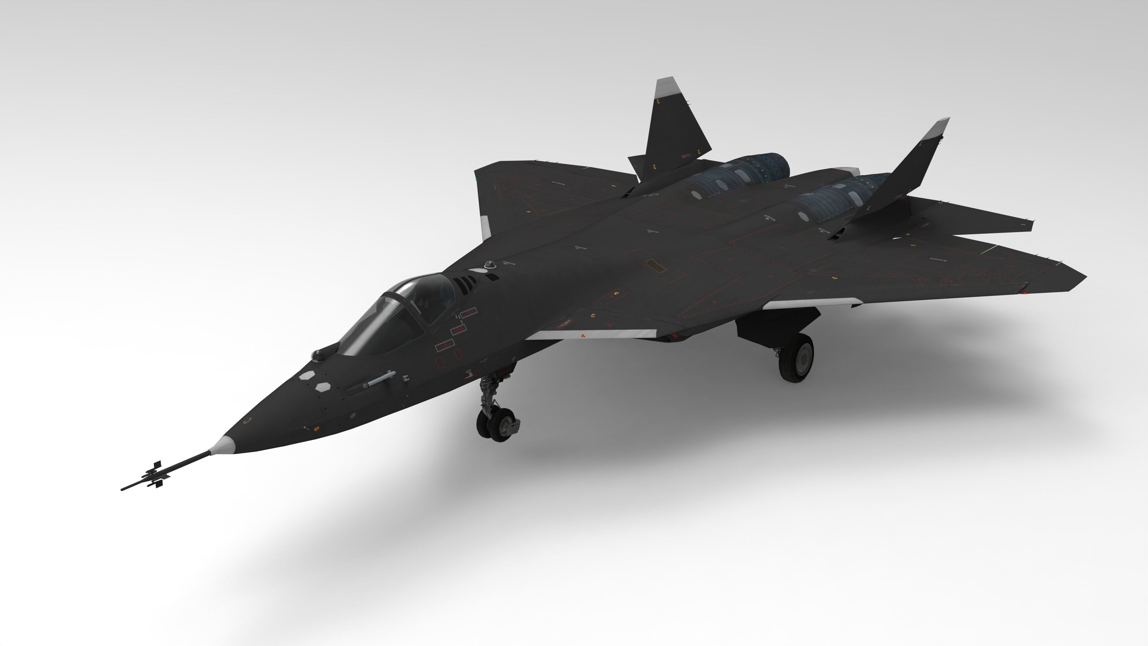 Sukhoi Su-57 Felon with Cockpit Low-poly 3D model_14