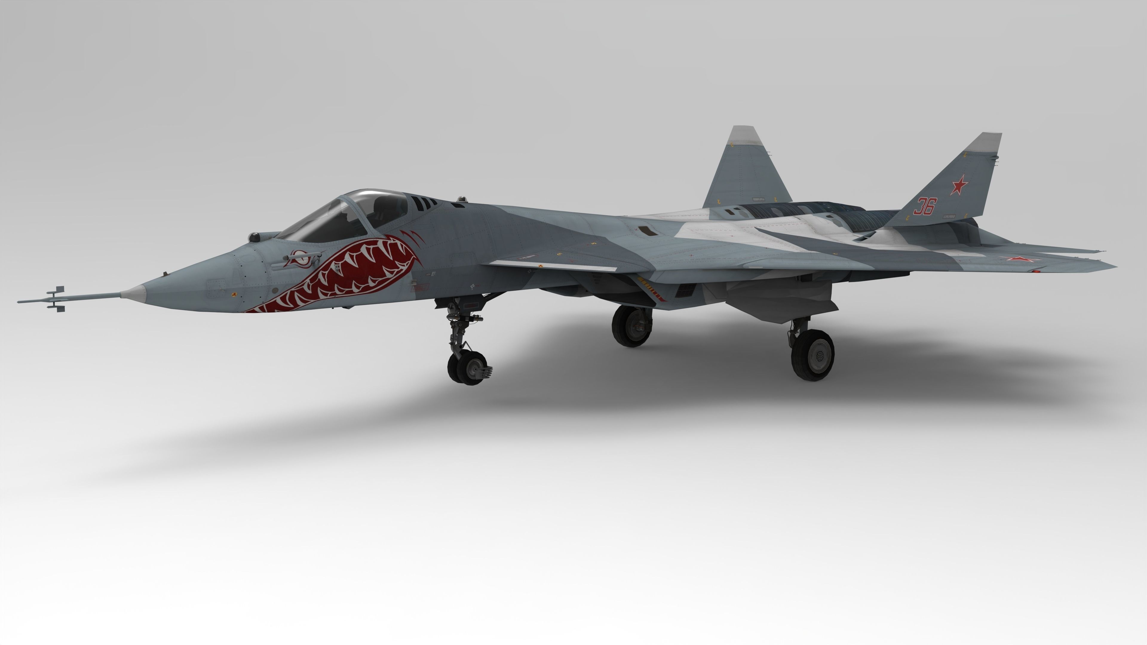 Sukhoi Su-57 Felon with Cockpit Low-poly 3D model_2