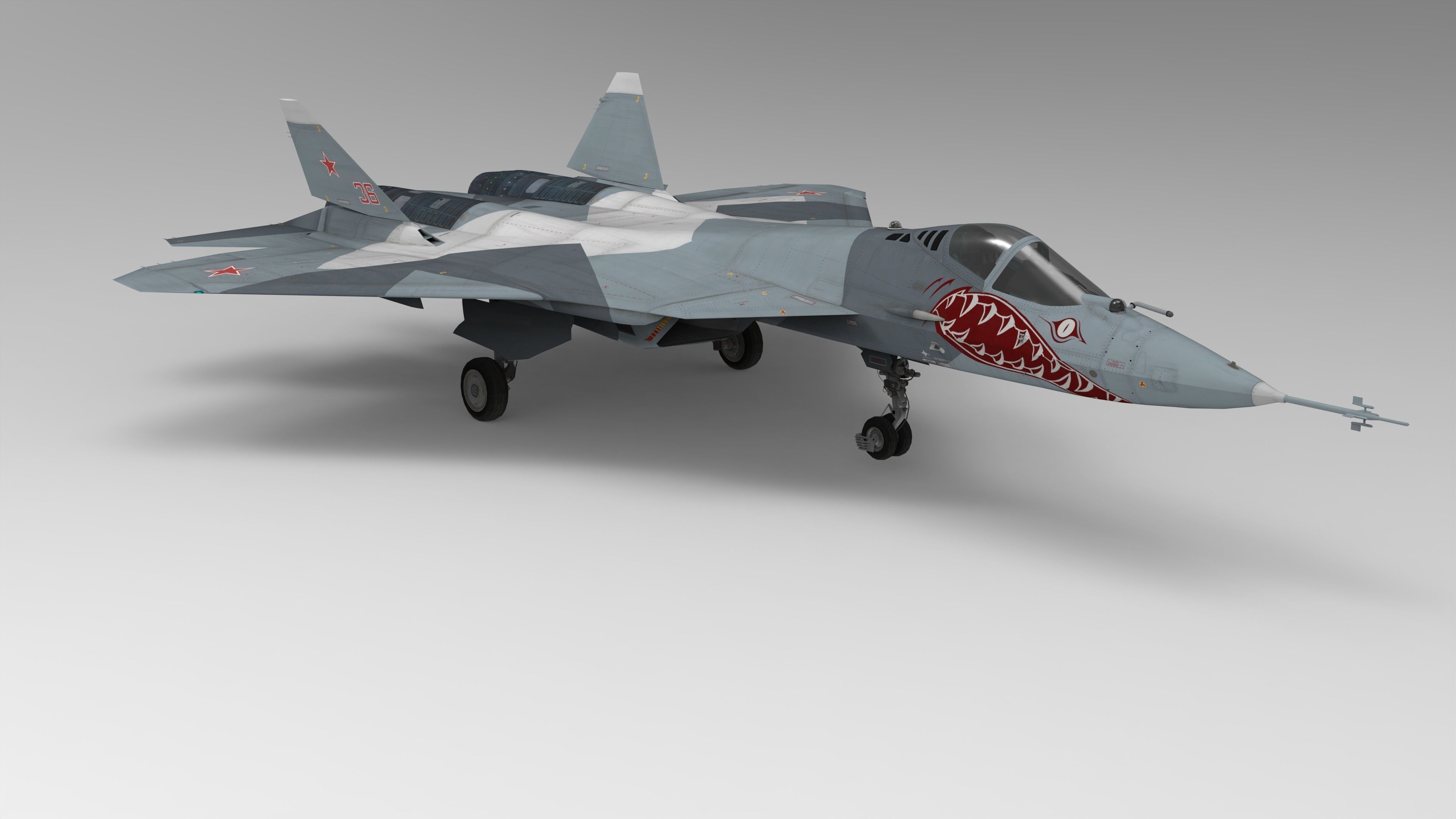 Sukhoi Su-57 Felon with Cockpit Low-poly 3D model_1