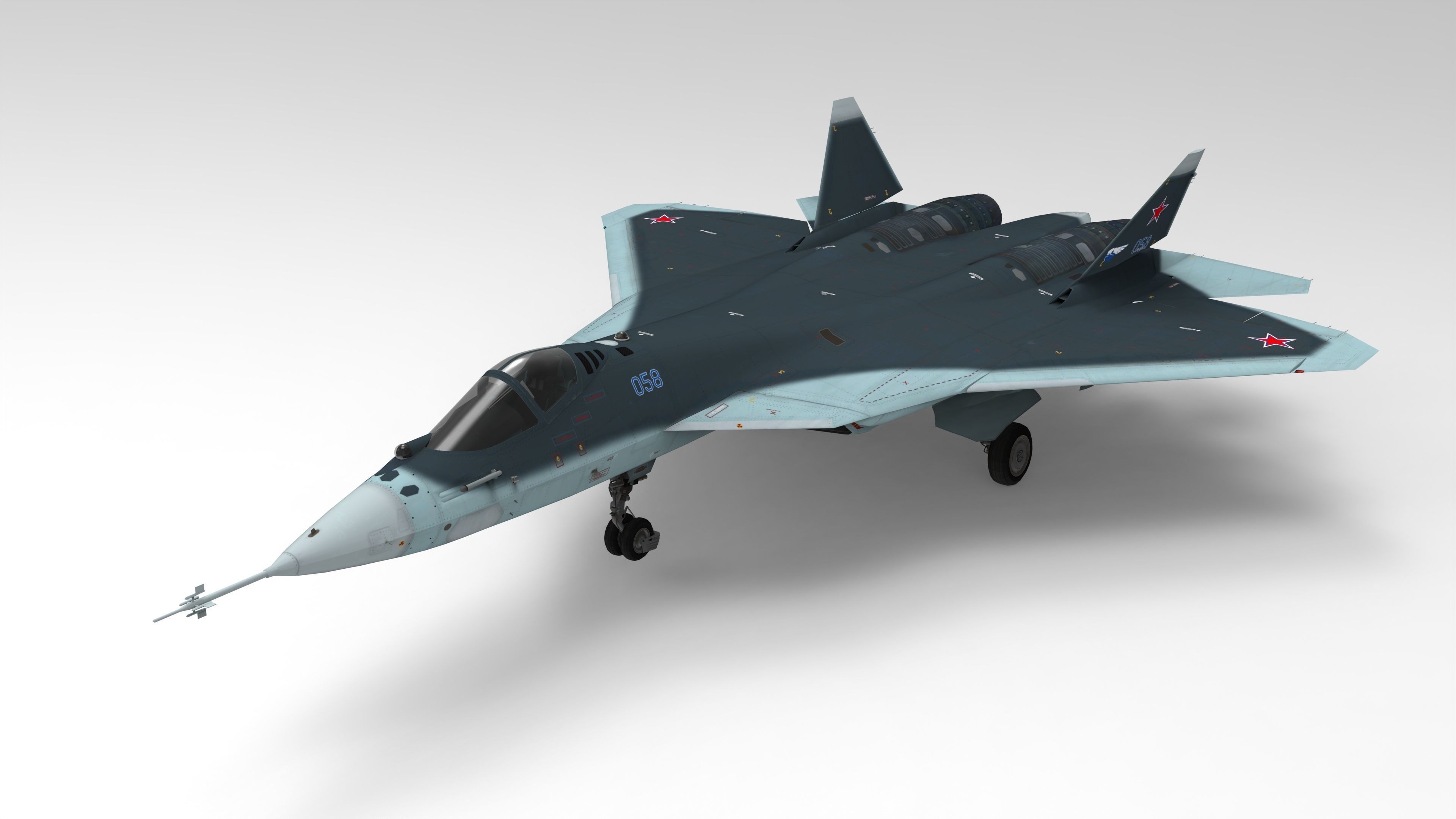 Sukhoi Su-57 Felon with Cockpit Low-poly 3D model_15