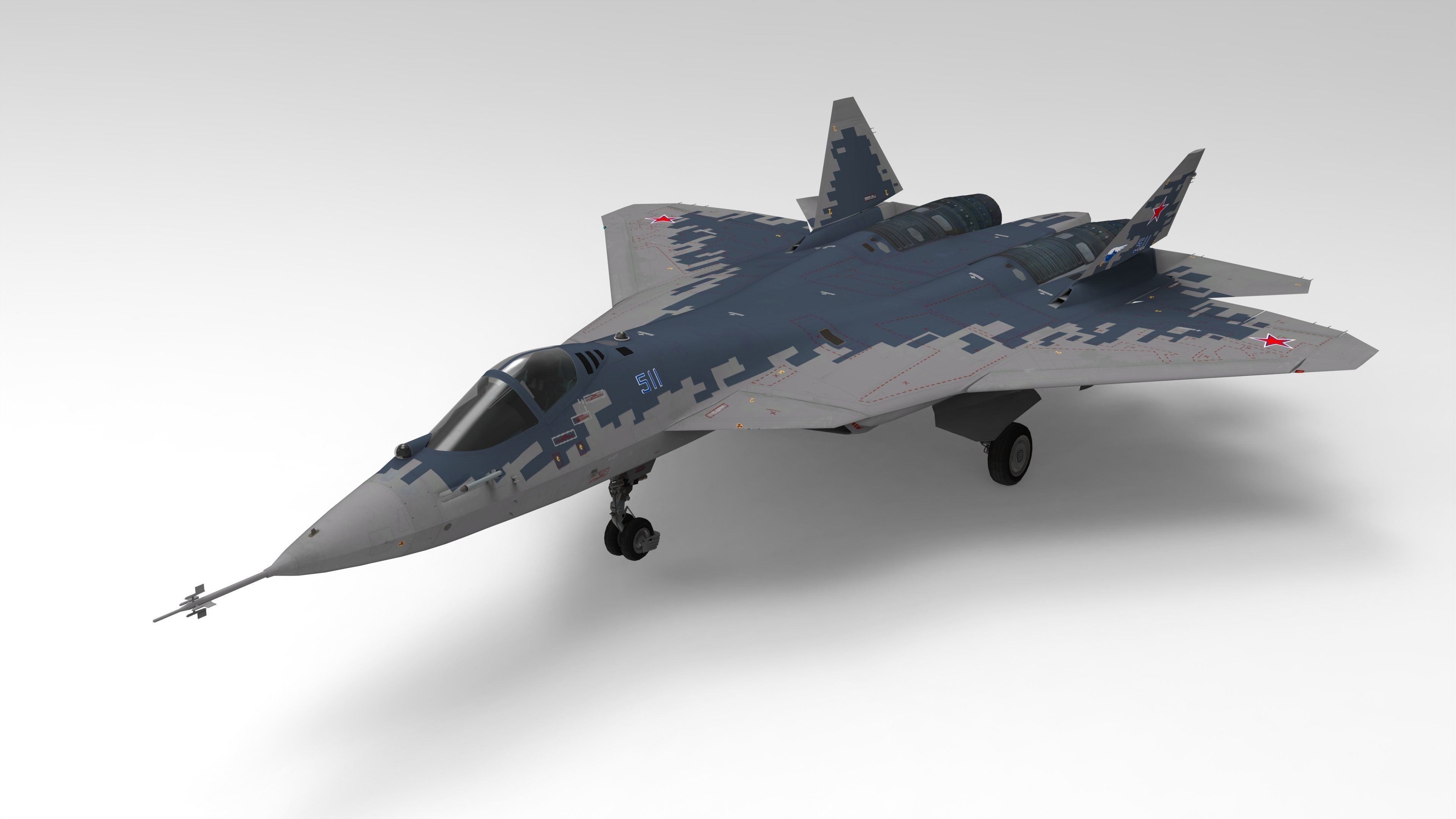 Sukhoi Su-57 Felon with Cockpit Low-poly 3D model_10