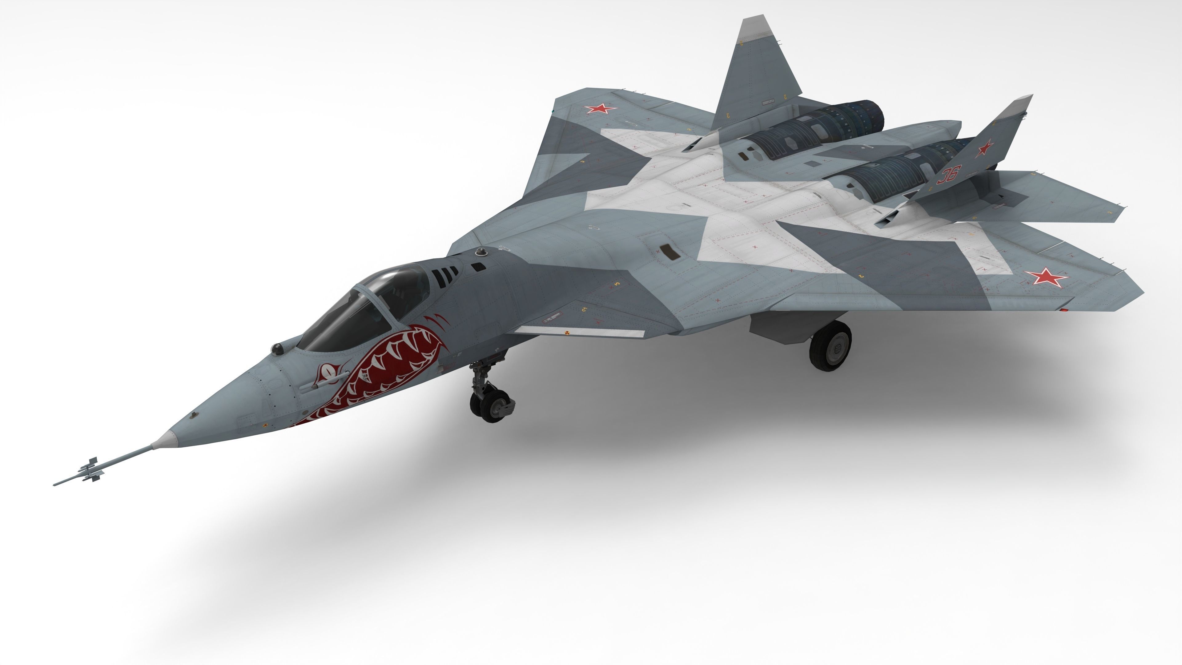Sukhoi Su-57 Felon with Cockpit Low-poly 3D model_4