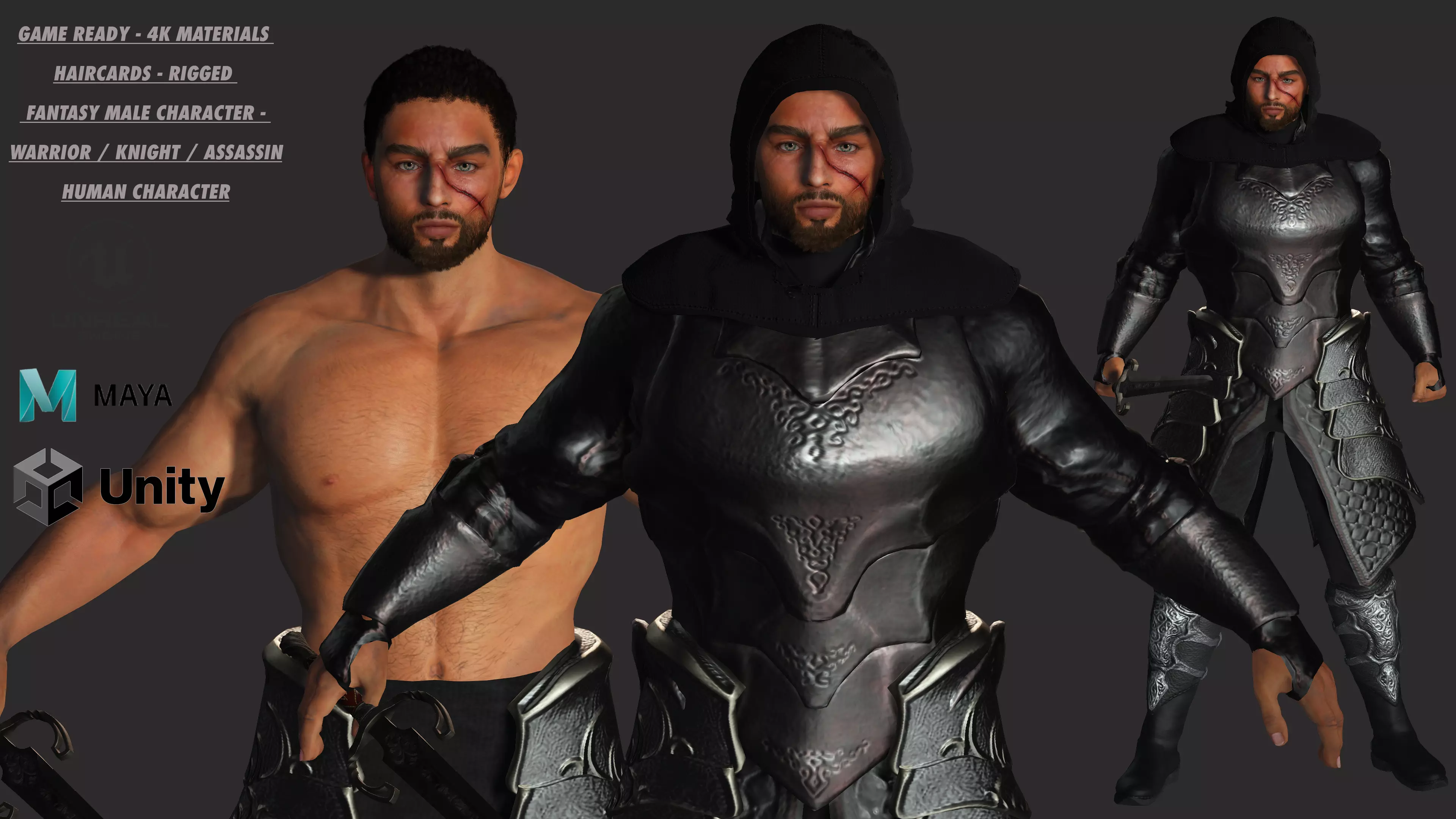 AAA 3D FANTASY MALE ASSASSIN-REALISTIC RIGGED GAME CHARACTER Low-poly 3D model_0