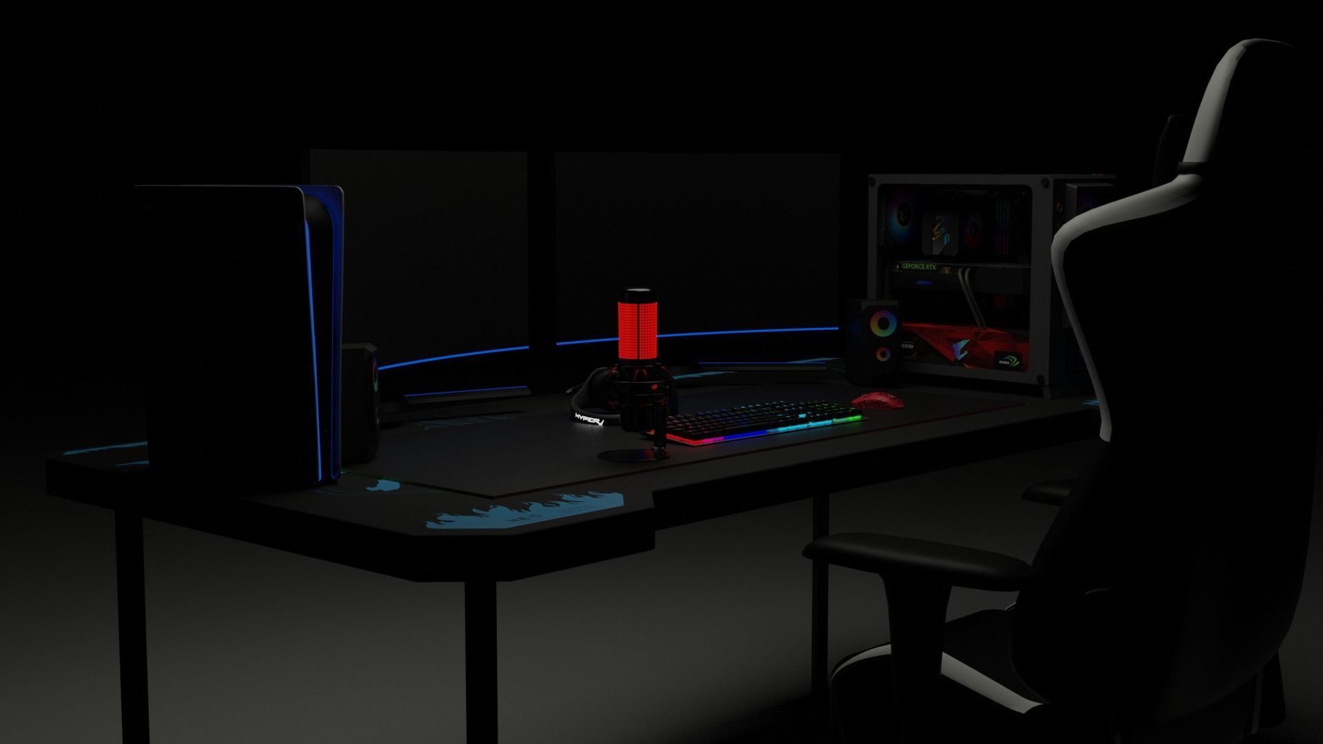 gaming setup 3D model_1